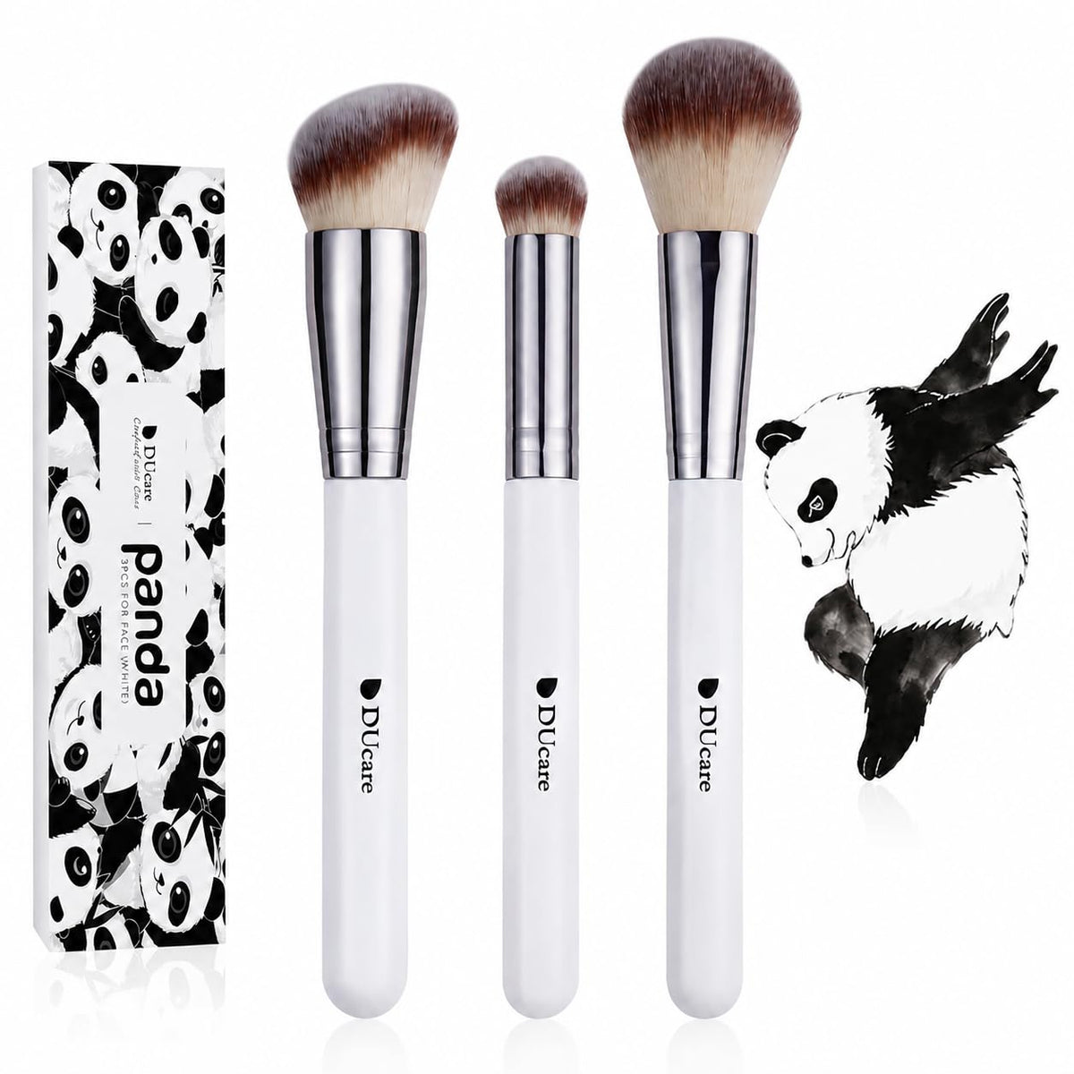 DUcare 3 Pcs Foundation Contour Blush Conceal Brush Set, Angled Synthetic Kabuki Brush for Blending Setting Buffing with Liquid, Cream and Powder Cosmetic(Black)