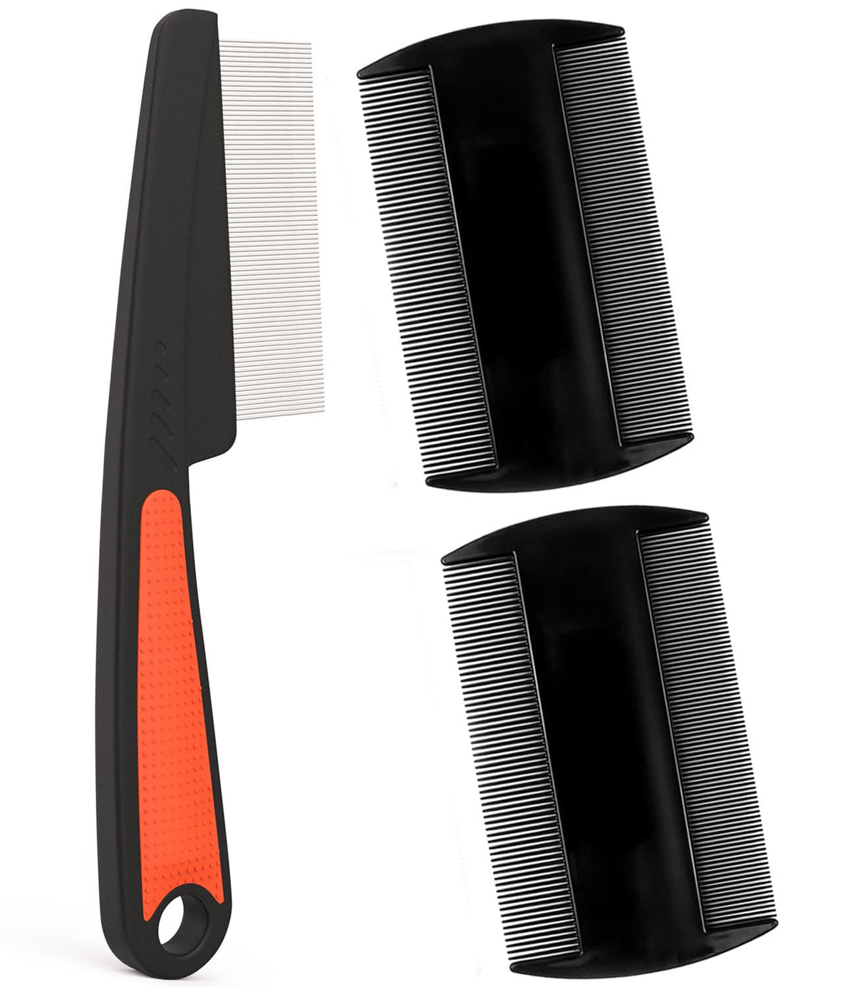 Dandruff Comb Removal 2PC Hollow Fine Tooth Scalp Detox Hair Care Tool | Build Up Flake Lice Comb, 0.5 & 2mm Stainless Steel Teeth, Self Cleaning, Button Release, Scalp Massage Handle, Women Men Kid