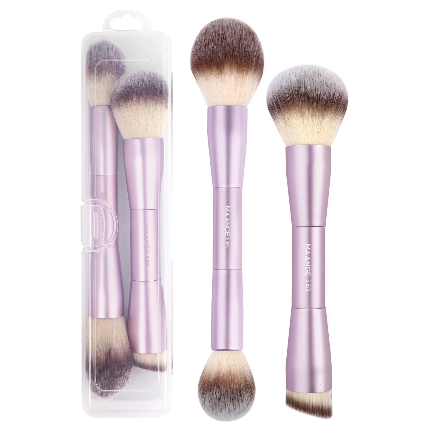 MAANGE Foundation Makeup Brushes, 2Pcs Double Ended Makeup Brush for Blending Liquid Powder Concealer Cream Blush Buffe (Gold)