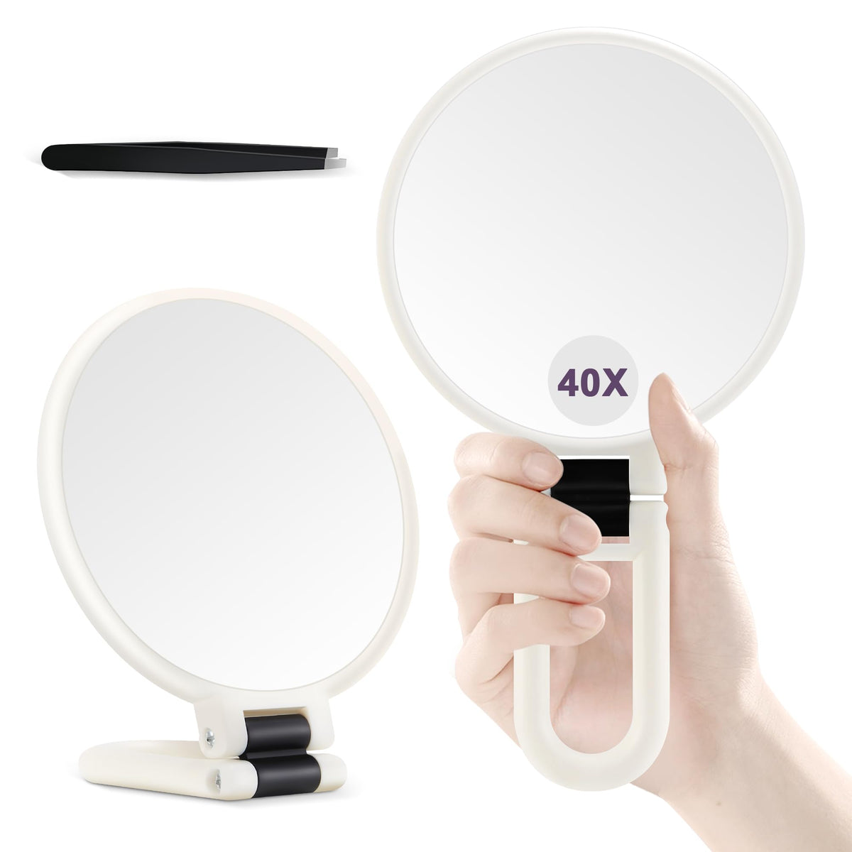 30X Magnifying Mirror, Hand Mirror with Handle, Double Sided Hand Mirror with 30X/1X Magnification, Travel Essential Portable Foldable Makeup Mirror for Precision Makeup Black