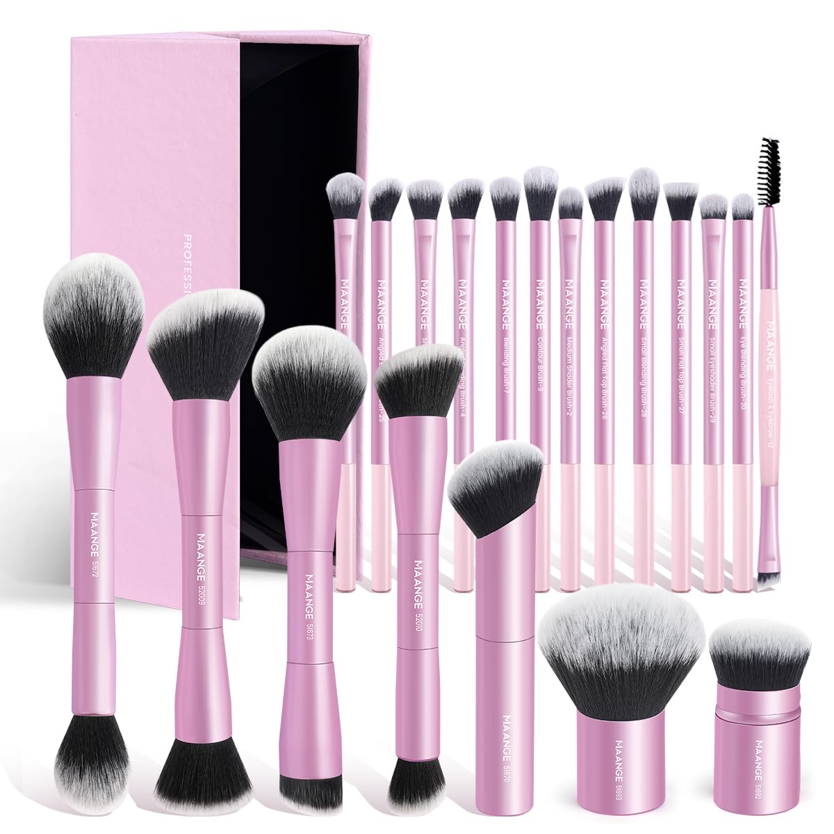 MAANGE 20 Pcs Makeup Brushes with Gift Box, Double-End Multi-functional Makeup Brushes for Blending Liquid Powder Concealer Cream Blush Buffe,Champagne