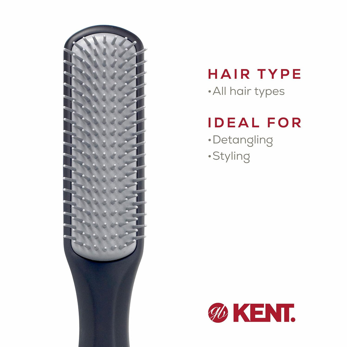 Kent KFM3 Gel Styling Hair Brush for Men, 9 Row Men's Hair Brush with Ionic Anti Static Bristles, Detangling and Smoothing Short to Medium Length Hair