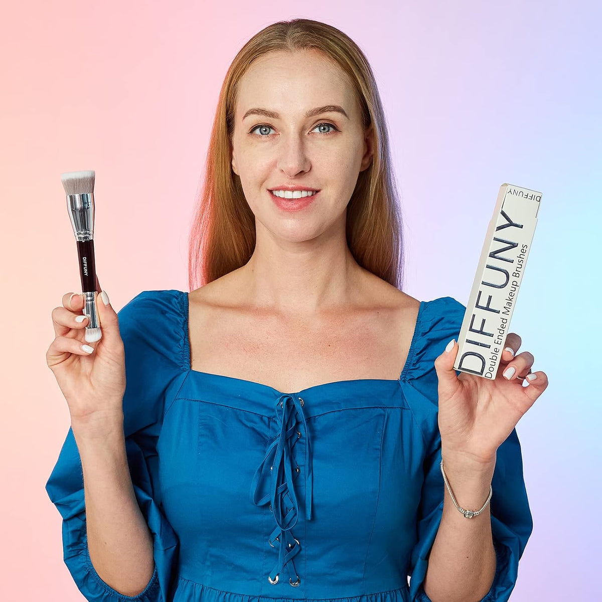 Makeup Brush & Foundation Brush, Micro Fiber Blending Tool | Dual-ended flat kabuki for foundation + angled brush for concealer. Micro crystal fiber bristles