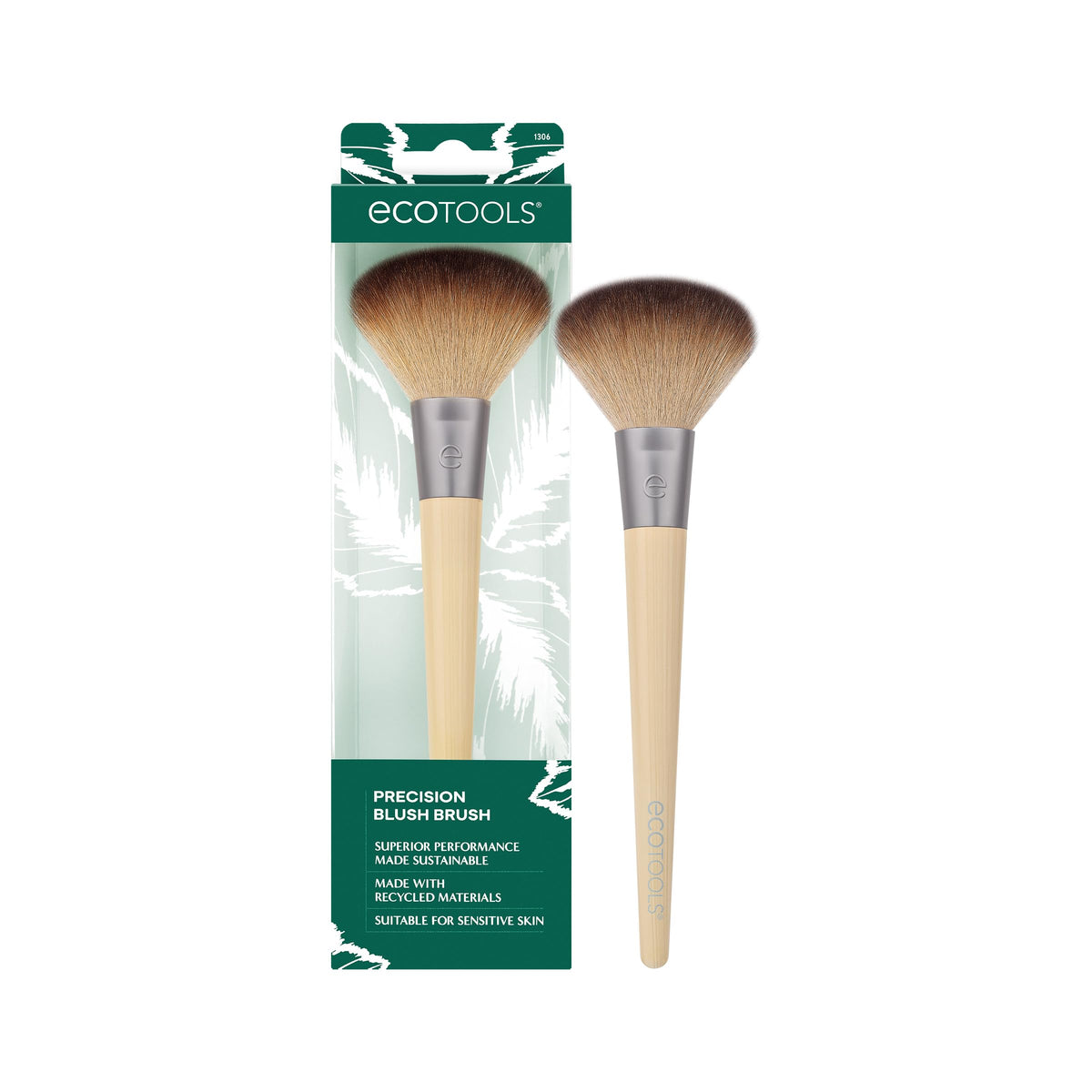 EcoTools Blending Face Makeup Brush for Foundation & Blush, 1 Count | Seamless base with a foundation brush for liquid makeup, dense synthetic bristles, face brush and vegan