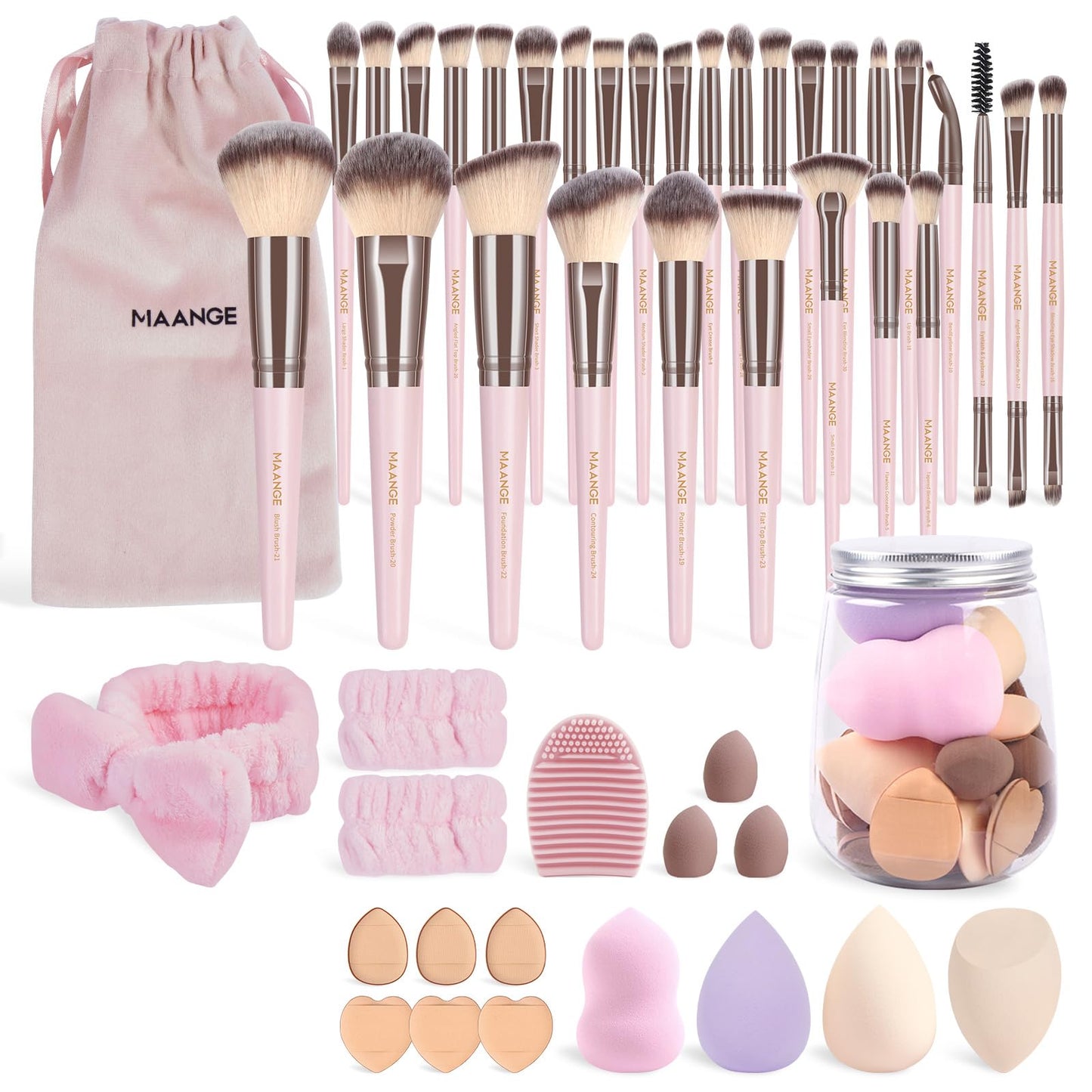 MAANGE Makeup Brushes 51 Pcs Makeup Kit, Multi-functional Makeup Tool Set with Makeup Brush Foundation Brush Make up Brushes Set Bag (Champagne)