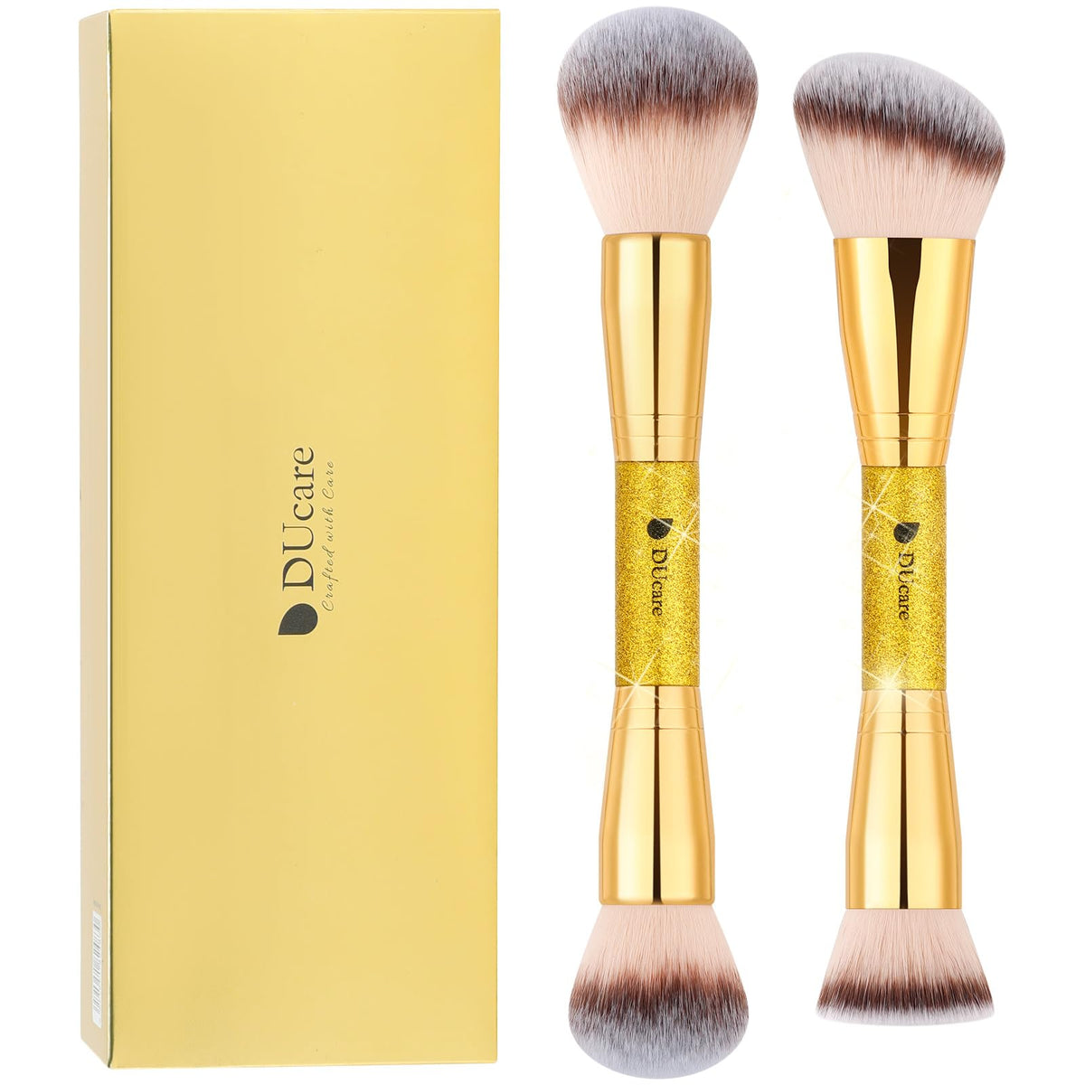 DUcare Dual-Ended Foundation Brush | Flat Top Kabuki & Angled makeup brushes, 100% Vegan Synthetic Makeup Brush for Flawless Blending Liquid, Powder, Cream, Blush