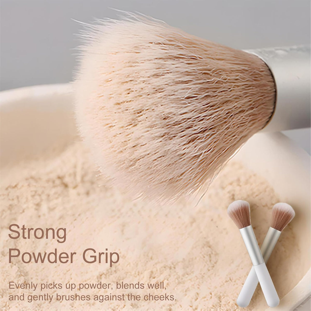 10-Piece Set Fluffy Beauty Makeup Brushes, Portable Blending Brushes with Eyebrow and Powder Application, White Mushroom-Design Plastic Travel Brushes for Makeup