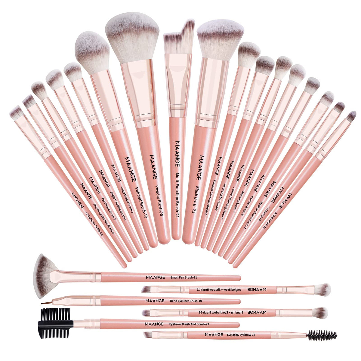 MAANGE Makeup Brush Set 23 Pcs Makeup Brushes Premium Synthetic Make up brushes Professional Face Powder Blush Pointed Eyeshadow Blending Brush Gifts for Women/Girls(Champagne)