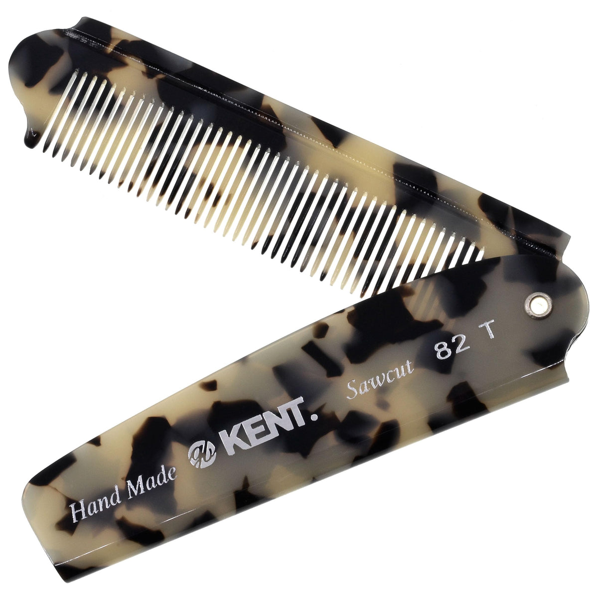 Kent 82T Black Graphite Folding Pocket Comb for Men, Fine Tooth Hair Comb Straightener for Everyday Grooming, Beard or Mustache, Use Dry or with Balms, Saw Cut Hand Polished, Made in England