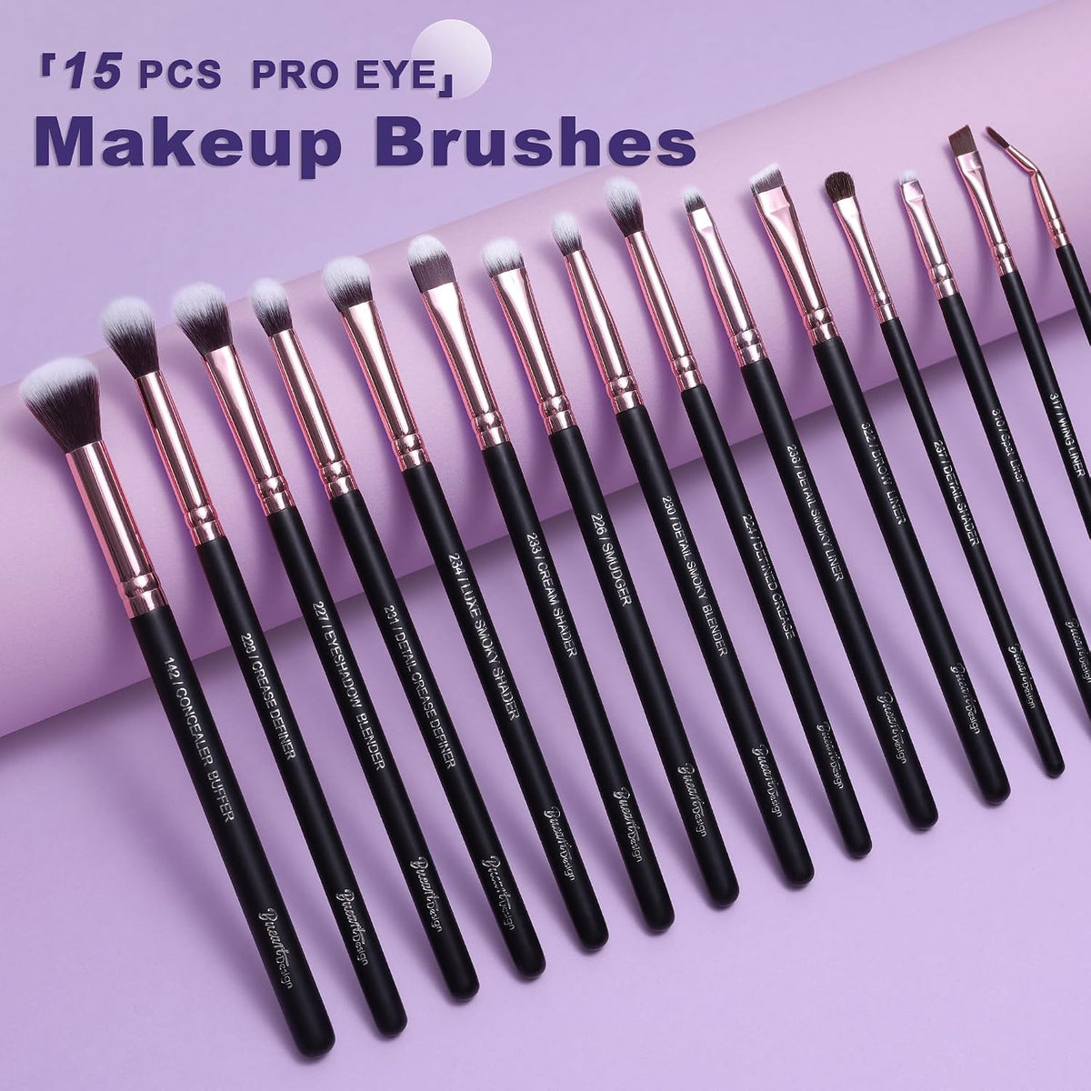 Bueart Design 15Pcs Professional Eye Makeup Brushes Set (Rose Gold &Black) | Ultra-soft Synthetic Bristle,Essential EyeShadow Brush Set with wood Handle for eyeshadow,concealer,eyebrow,eyeliner blending