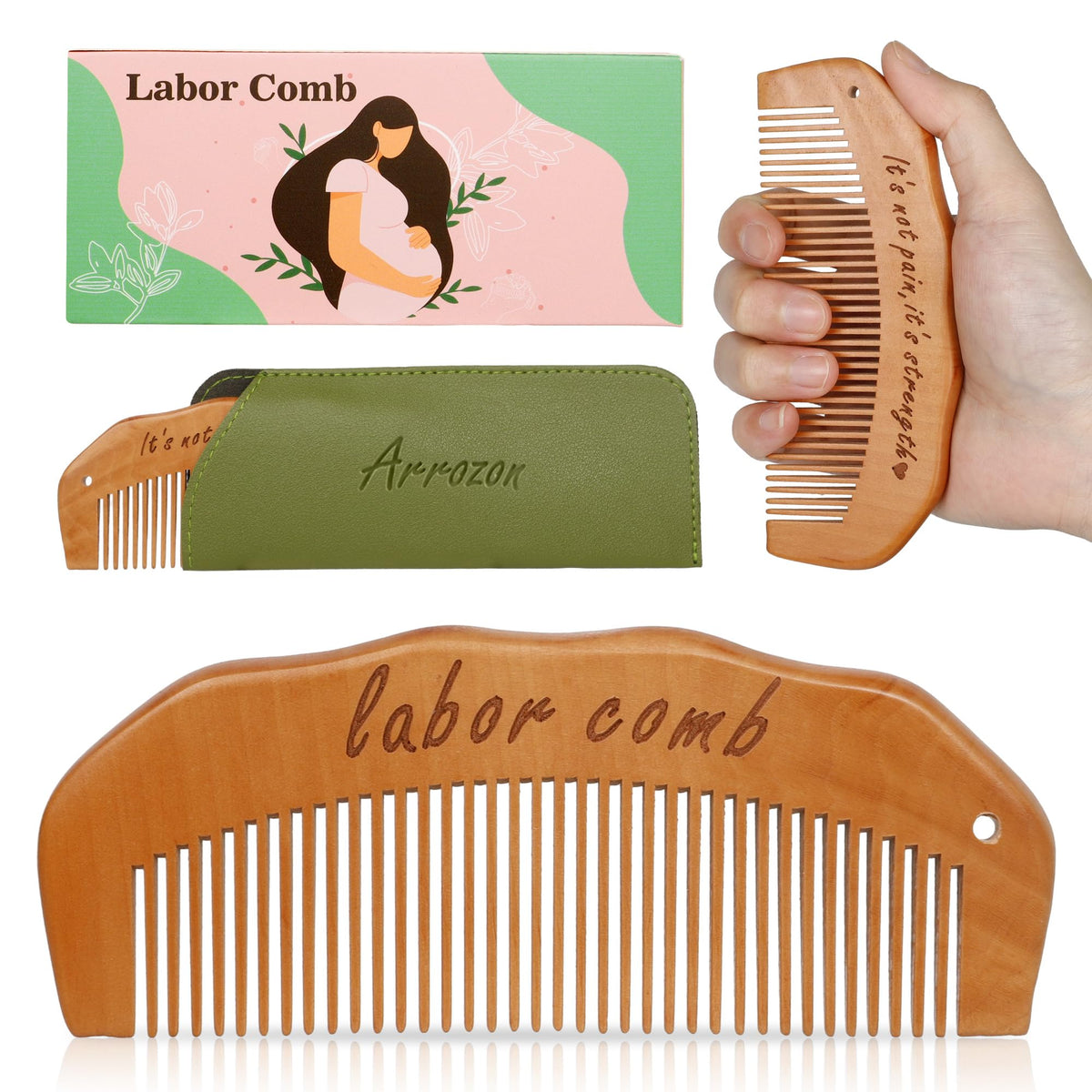 Arrozon Birth Comb for Women Labor, Pregnant Mom Hospital Bag Must Haves | Labor and Delivery Essentials Wooden Labor comb Natural New Mom Gifts Birthing Comb