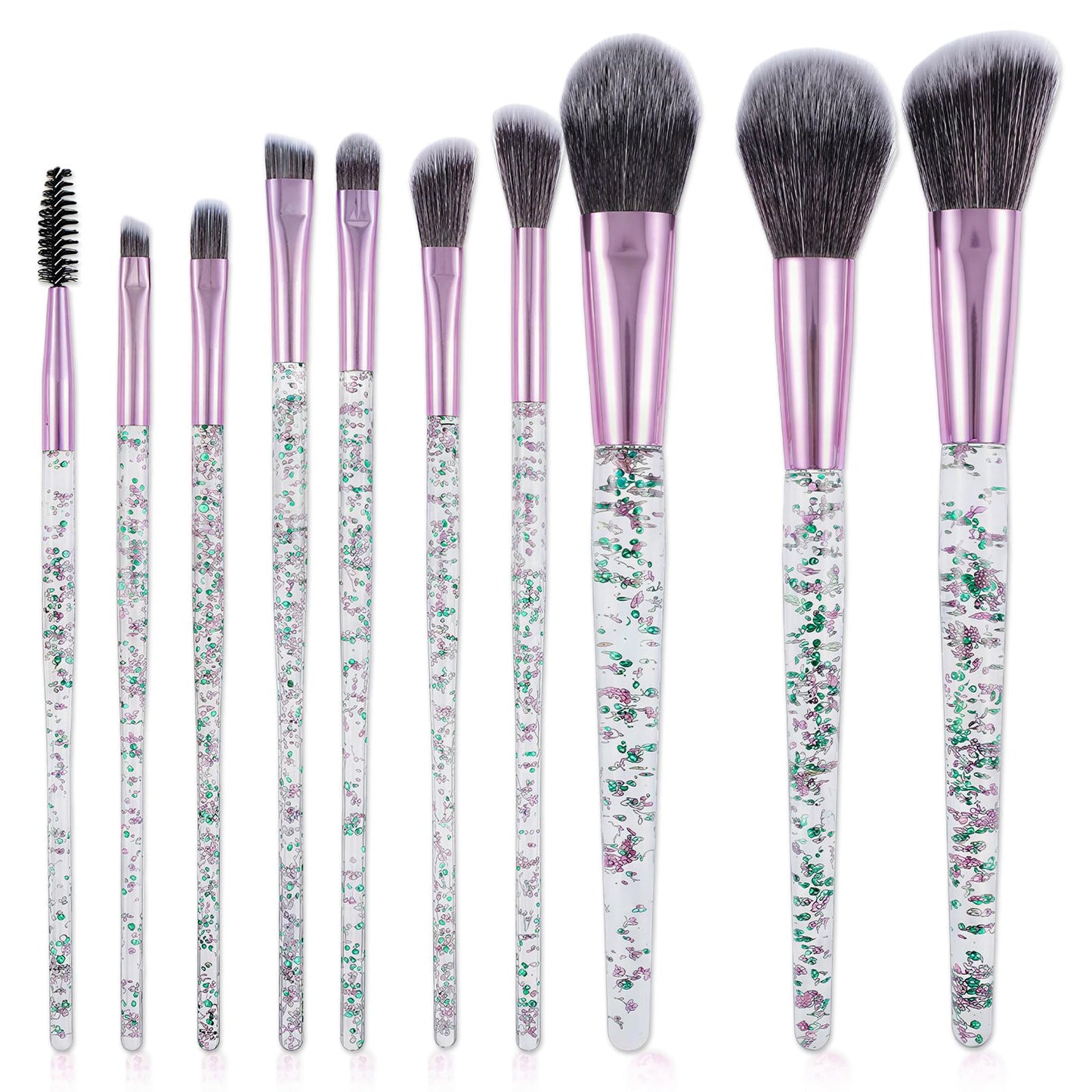 10 PCS Glitter Crystal Makeup Brush Set Cute Makeup Brushes Bling Professional Concealer Eye Shadow Eyeliner Blush Lip Blending Synthetic Brushes Tools Kit Face Cosmetics Blending Brushes for Women