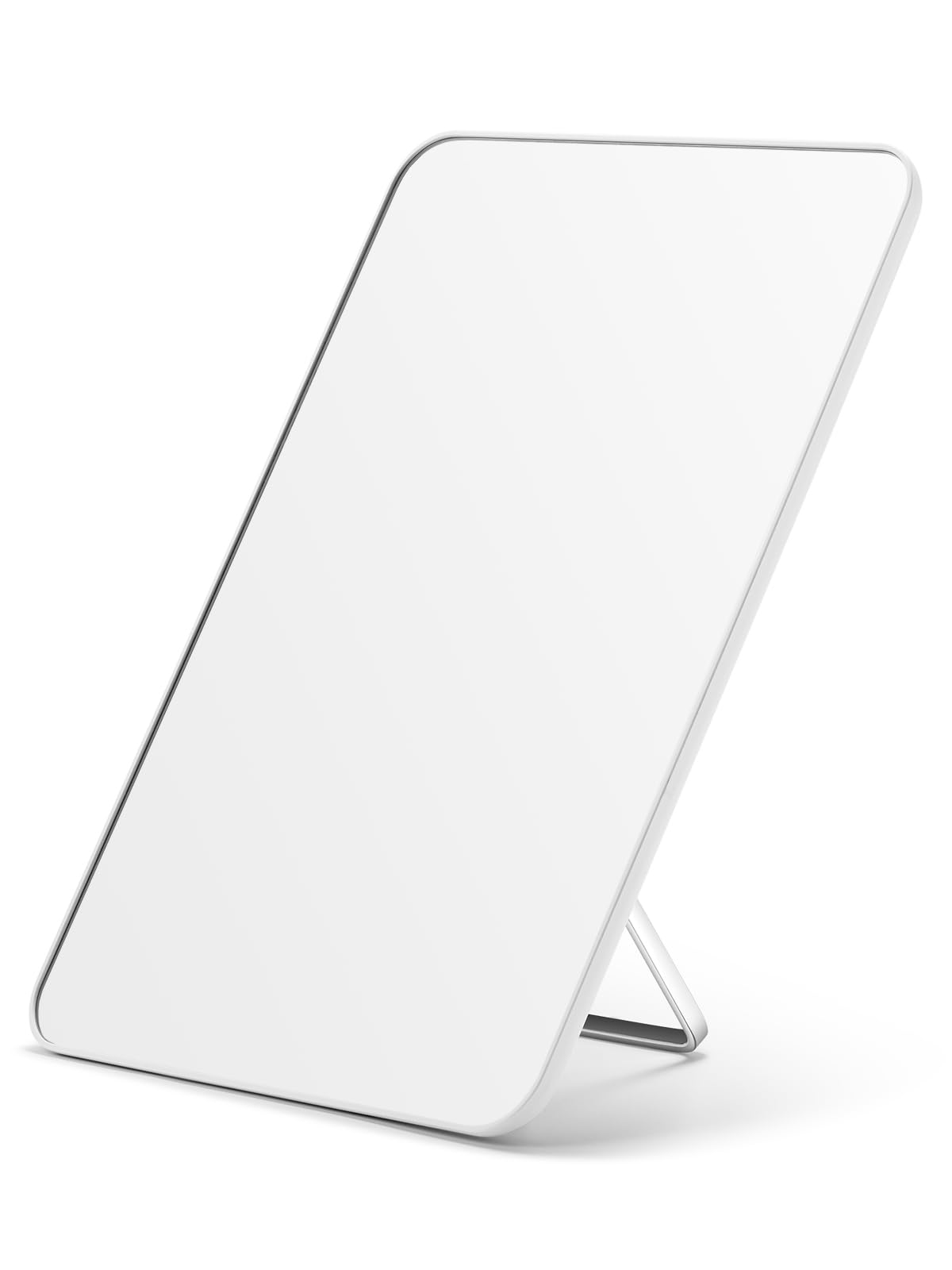 OMIRO 8 x 5 in Desk Makeup Mirror with Stand and Hanging Hole, White | Table Mirror with Foldable Bracket, Travel Mirror for Men and Women, Shaving and Travel, Distortion-Free Reflection