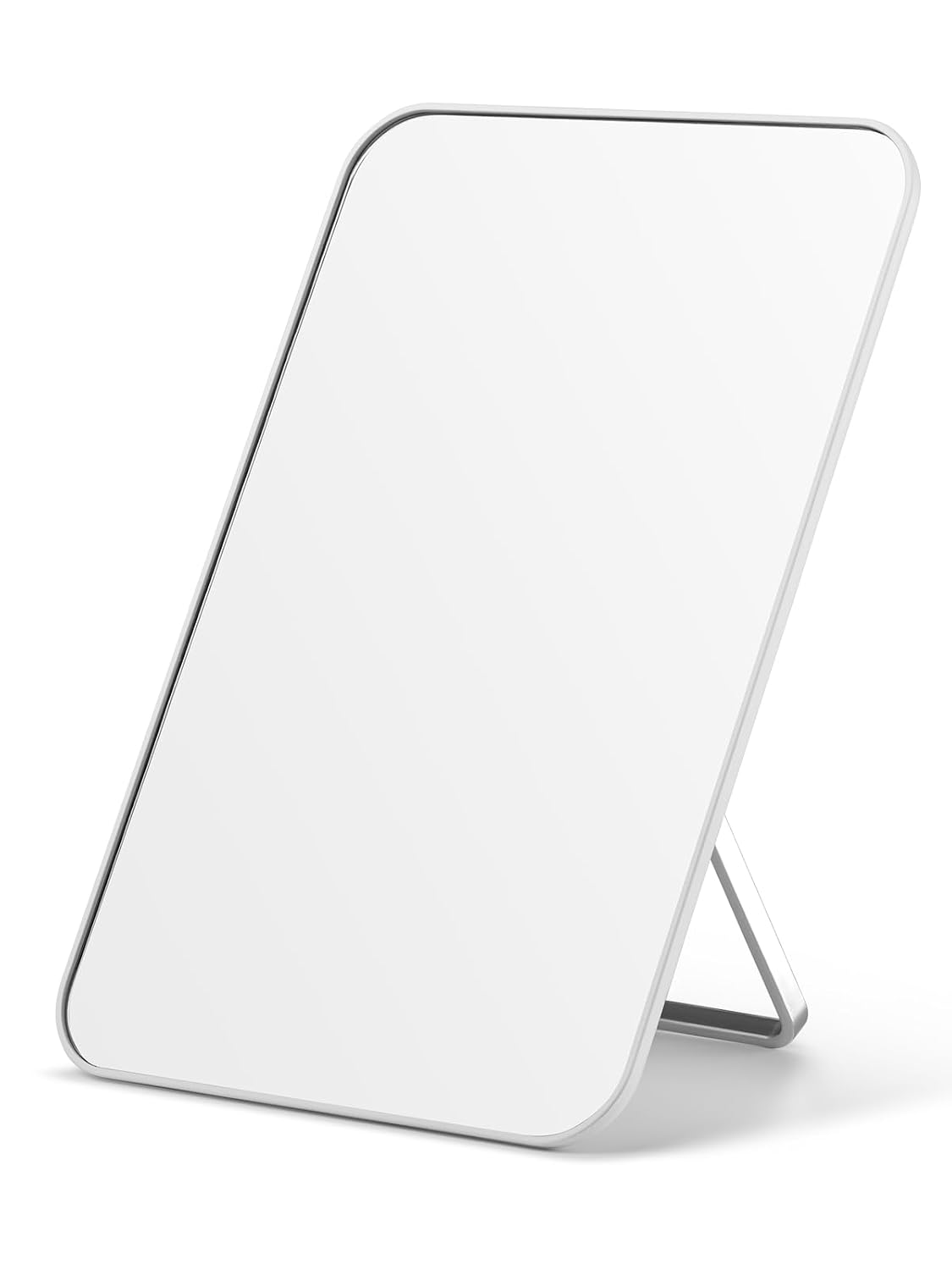 OMIRO 8 x 5 in Desk Makeup Mirror with Stand and Hanging Hole, White | Table Mirror with Foldable Bracket, Travel Mirror for Men and Women, Shaving and Travel, Distortion-Free Reflection