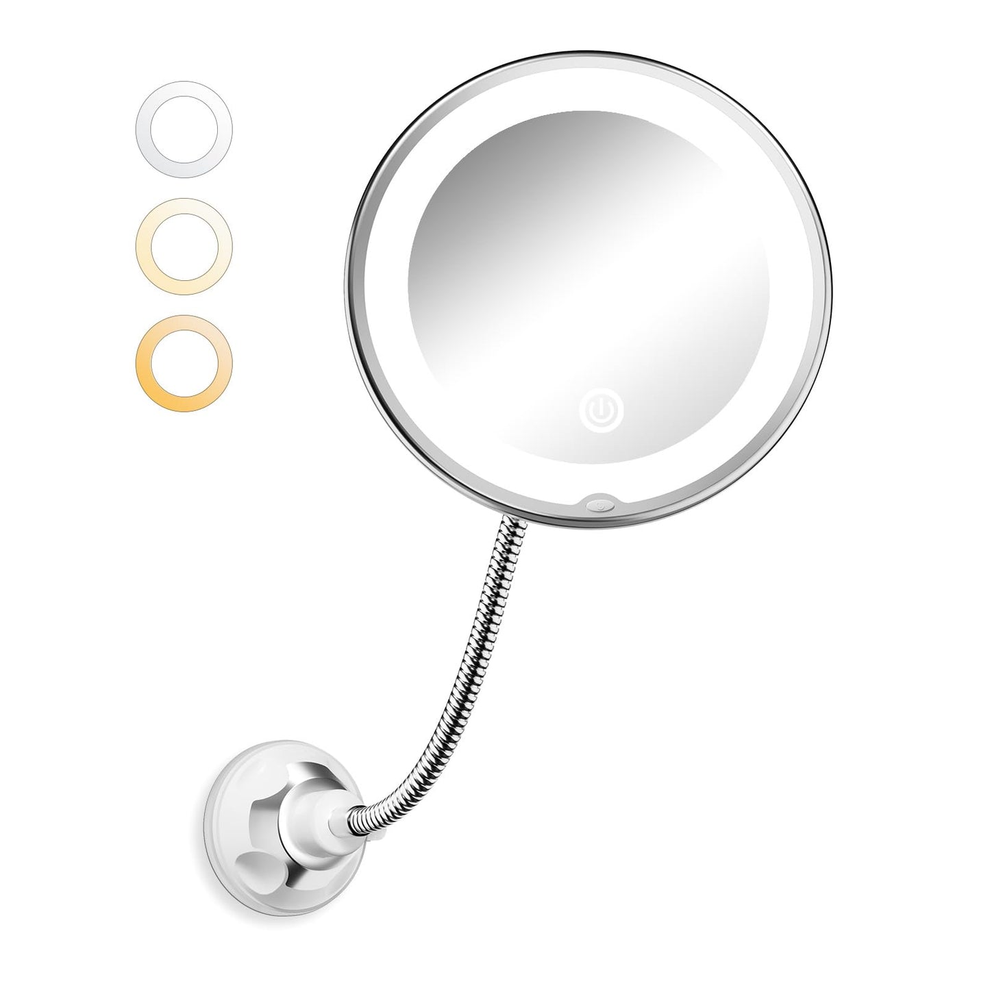 10x Magnifying Mirror with Light, Flexible Gooseneck Travel Make up Mirror | Wall Mount Mirror with Lights and Magnification, Battery Operated Cordless with Suction Cups for Bathroom Silver 1 Lighting