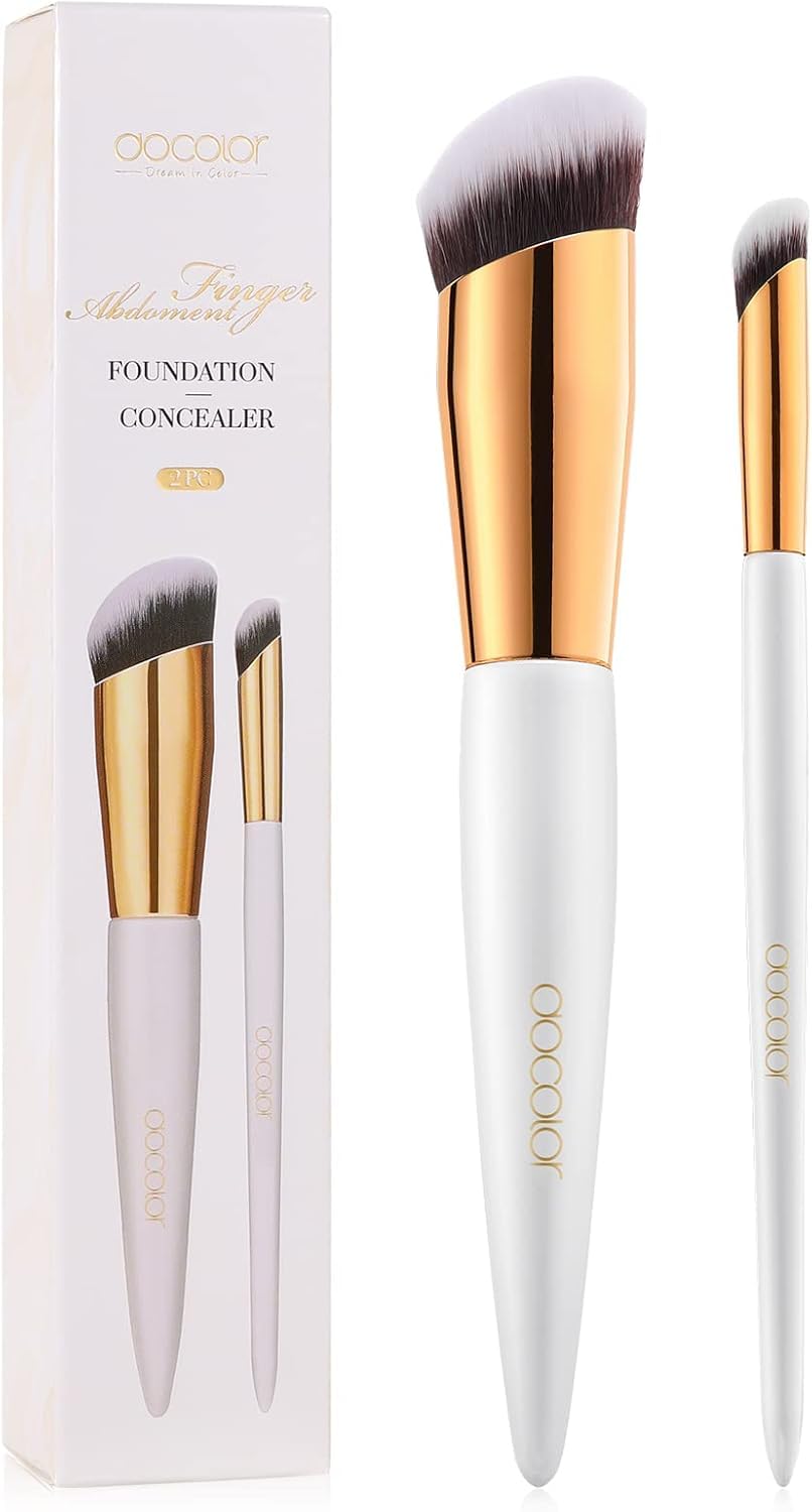 docolor Concealer Brush, 2PCS Angled Concealer Brushes Under Eye Mini Angled Flat Top Nose Contour Brush for Concealing Blending Setting