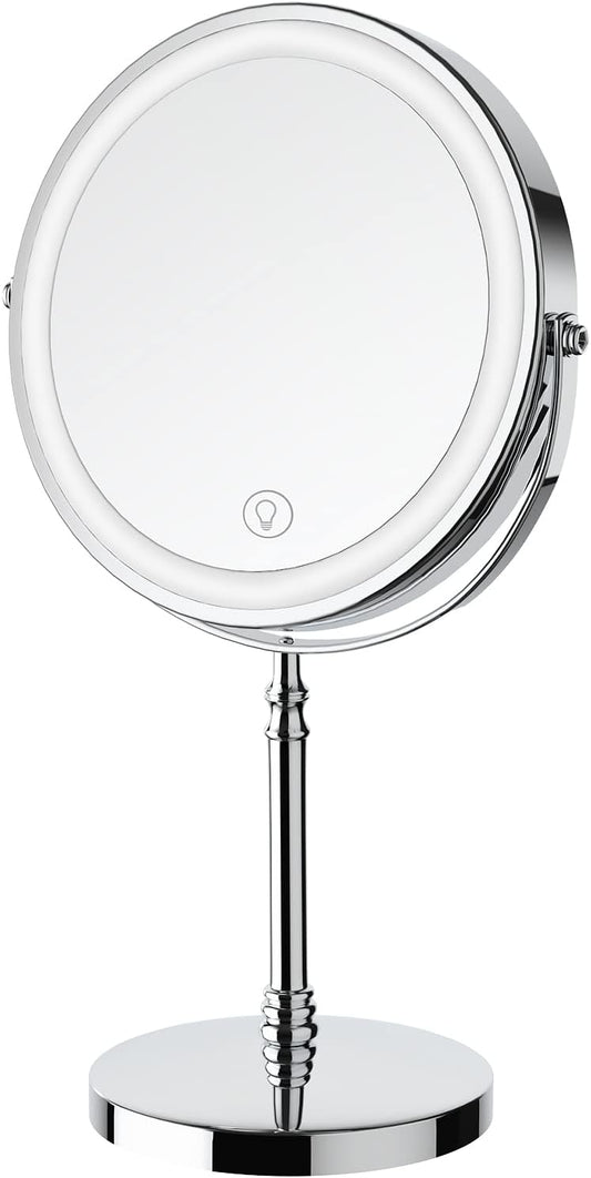 DEIOVWXS Makeup Mirror, Rechargeable Vanity Mirror with 3 Lights, 1X/10X | Adjustable Brightness, 3000mAh, Double-Sided, Gift for Mom, Women, Wife, Girls, Dorm Room Essential