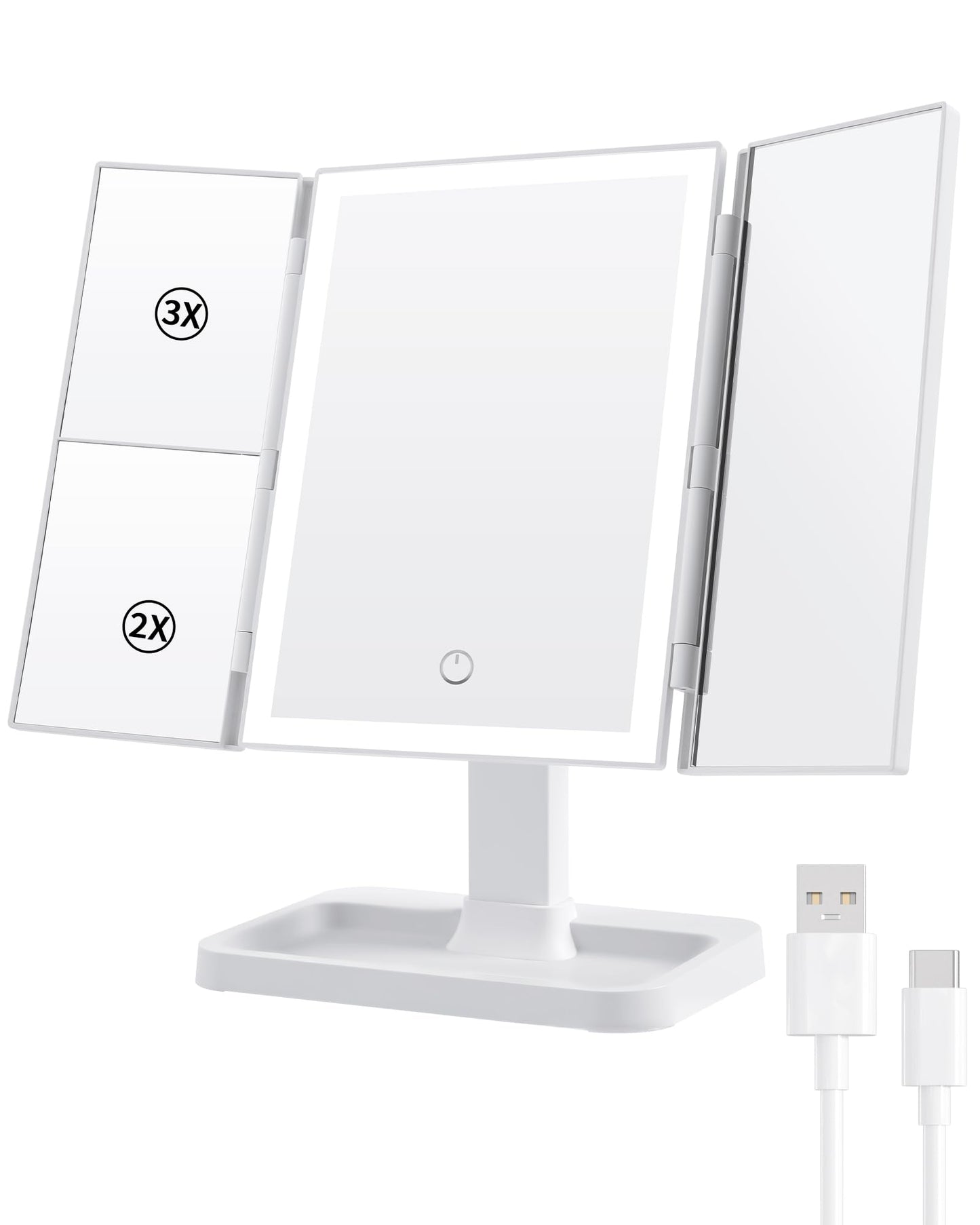 BWLLNI Lighted Makeup Mirror, White Vanity Mirror with Lights,9 LED Bulbs | Hollywood Mirror Touch Control Design 3 Colors Dimable LED Bulbs, Detachable 10X Magnification, 360°Rotation,12" L x 14" W