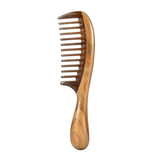 Louise Maelys Wooden Wide Tooth Hair Comb for Curly Detangling Sandalwood | Anti Static Smooth Teeth Reduce Snagging Breakage Scalp Massage Travel Friendly Size Grooming Gentle Hair Care Tool