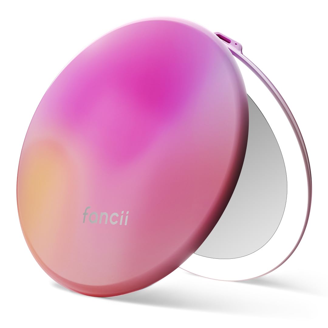 Fancii Taylor LED Lighted Travel Makeup Mirror, Rechargeable with 10x/1x Magnifying & 3 Light Settings - Compact, Portable, Large 5” Wide Hand Mirror for Handbag and Purses (Rose Gold)