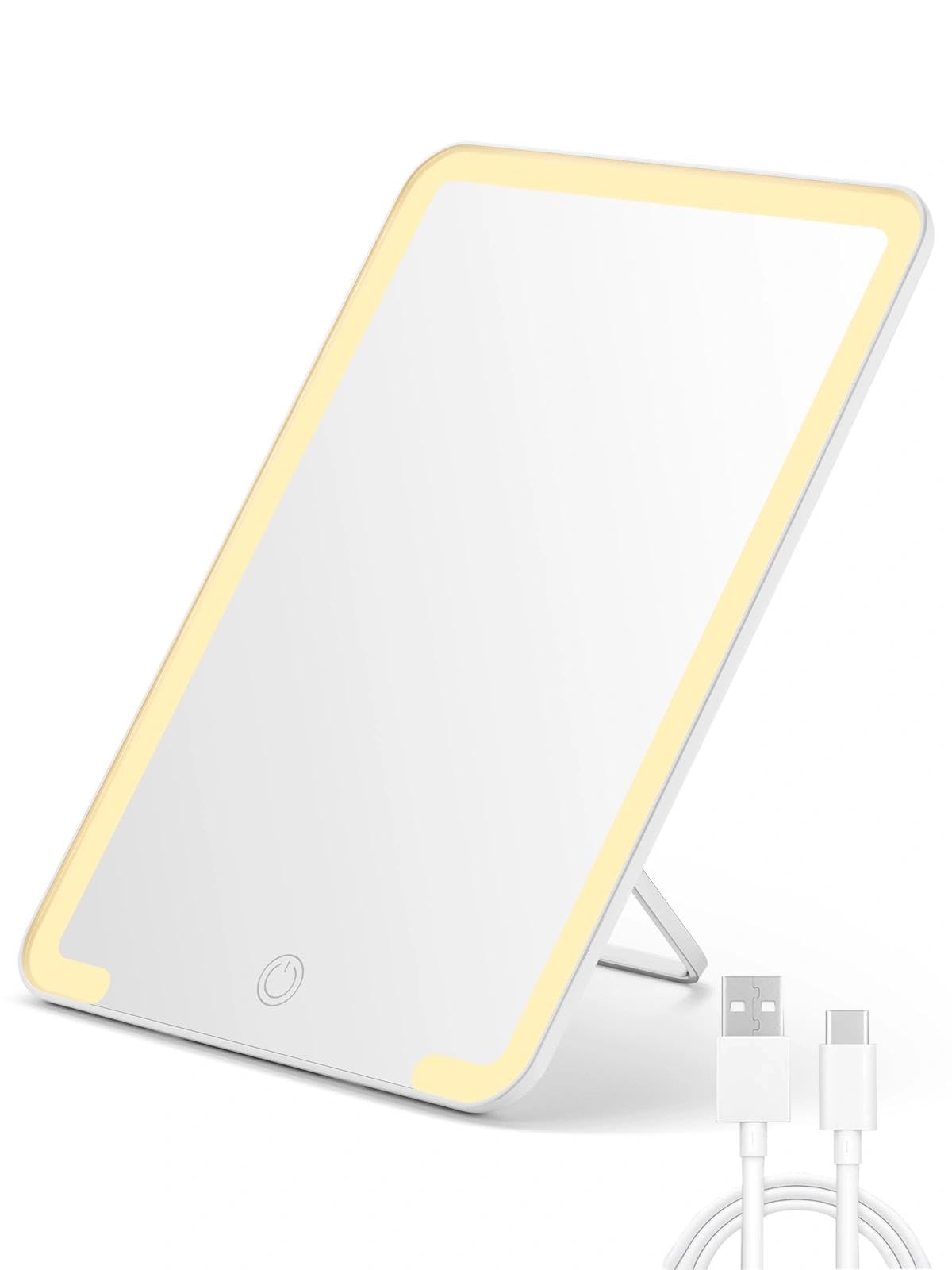 OMIRO 8 x 5 in Desk Makeup Mirror with Stand and Hanging Hole, White | Table Mirror with Foldable Bracket, Travel Mirror for Men and Women, Shaving and Travel, Distortion-Free Reflection