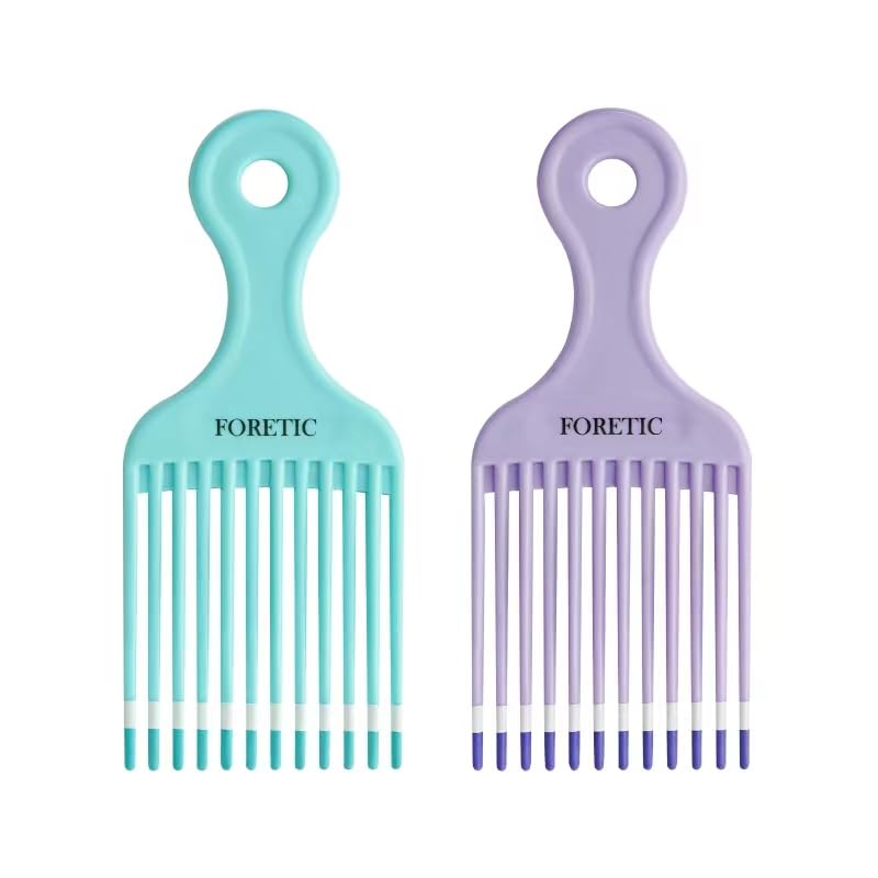 Smooth Hair Pick Comb for Curly, Thick, Medium to Long Hair, Facial Hair（Blue, Purple）