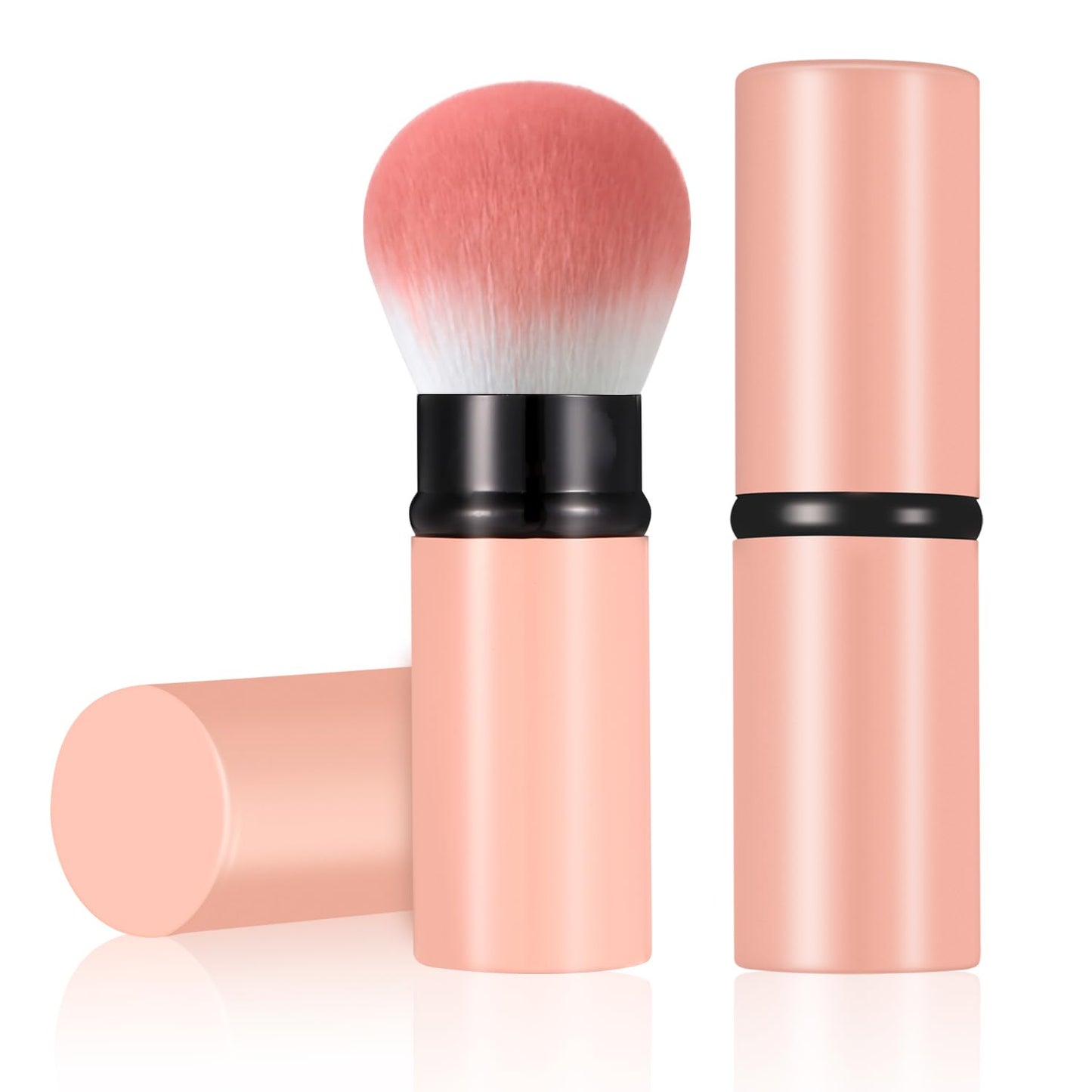 Retractable Kabuki Brush, Travel Powder Face Makeup Brushes | Portable Flawless Makeup Brush for Foundation, Blush, Bronzer, Buffing, Cruelty Free with Cover, Aluminum Handle