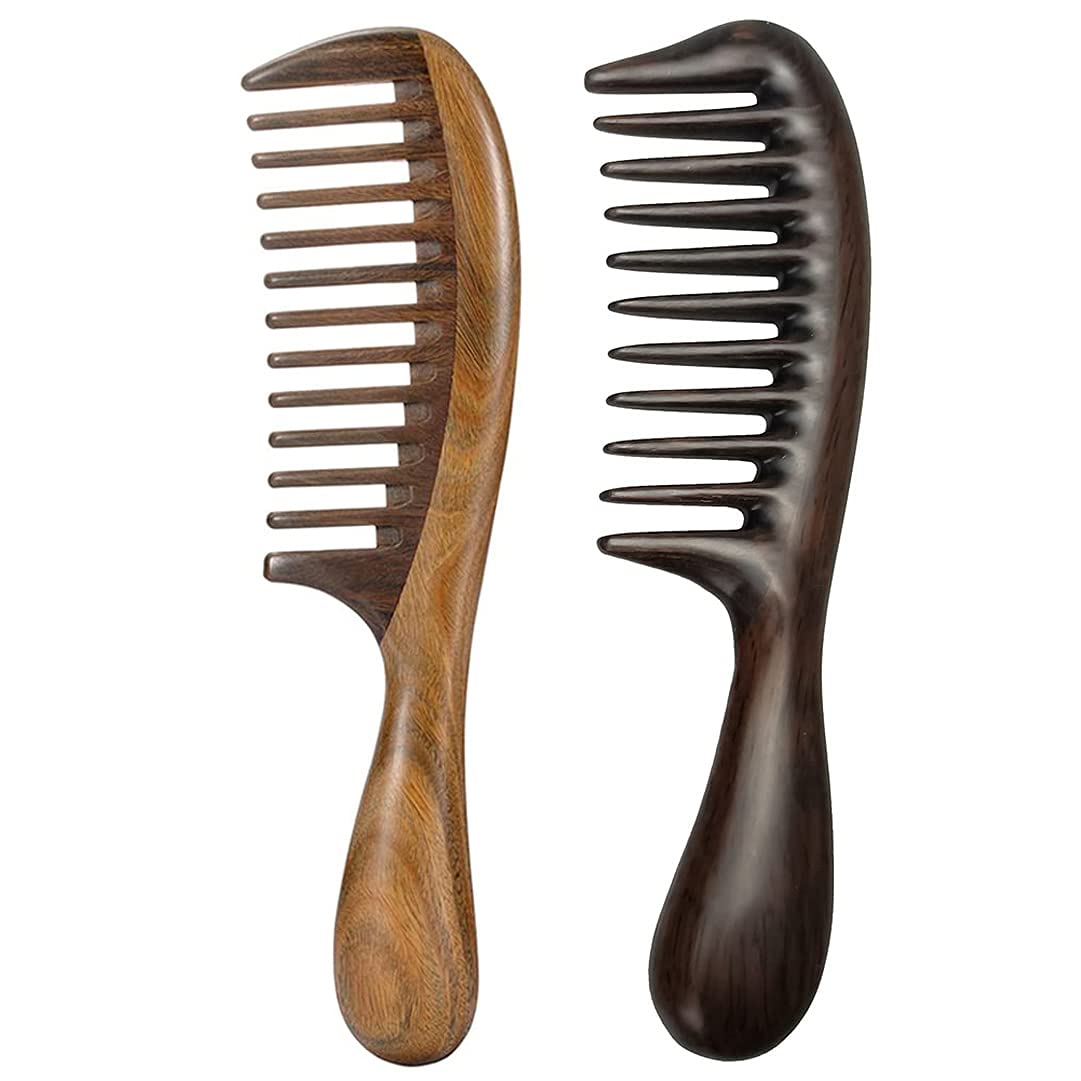 Louise Maelys Wooden Wide Tooth Hair Comb for Curly Detangling Sandalwood | Anti Static Smooth Teeth Reduce Snagging Breakage Scalp Massage Travel Friendly Size Grooming Gentle Hair Care Tool