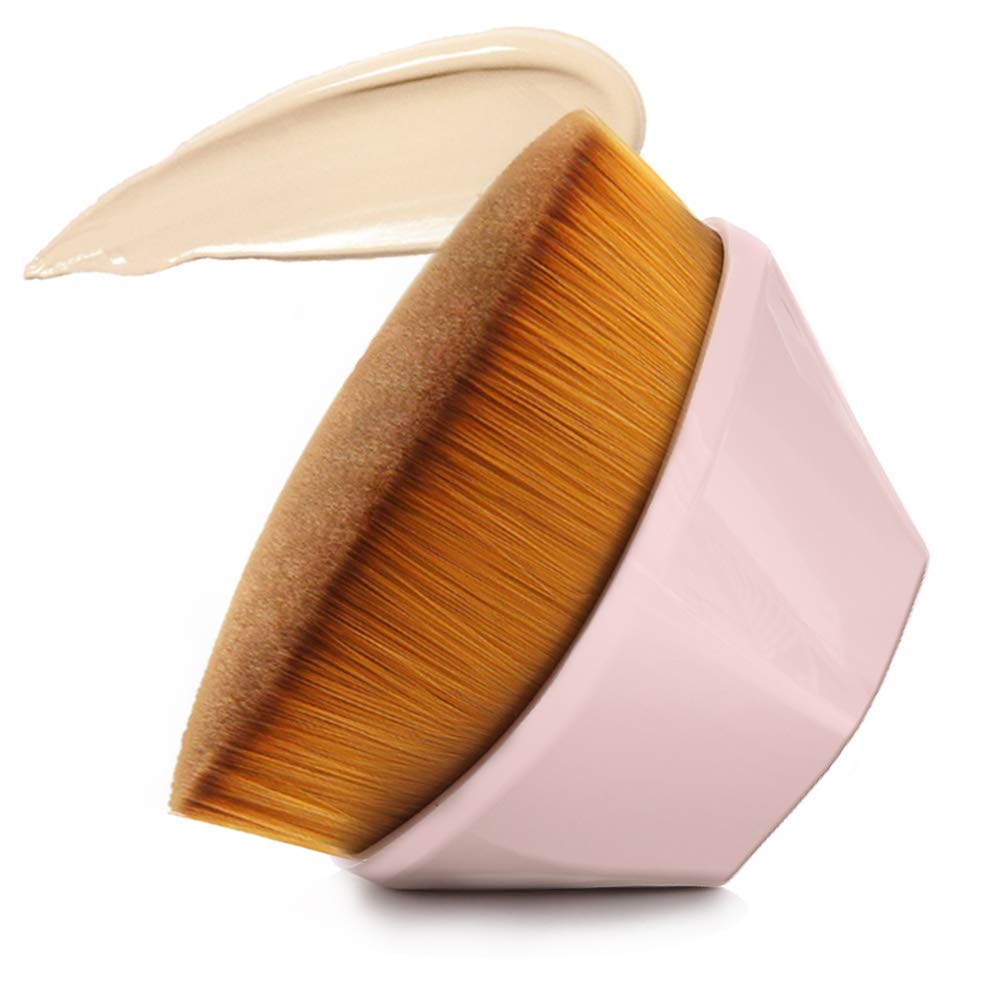 Foundation Makeup Brush Flat Top Kabuki Hexagon Face Blush Liquid Powder Foundation Brush for Blending Liquid, Cream or Flawless Powder Cosmetics with Bonus Protective Case (Black)