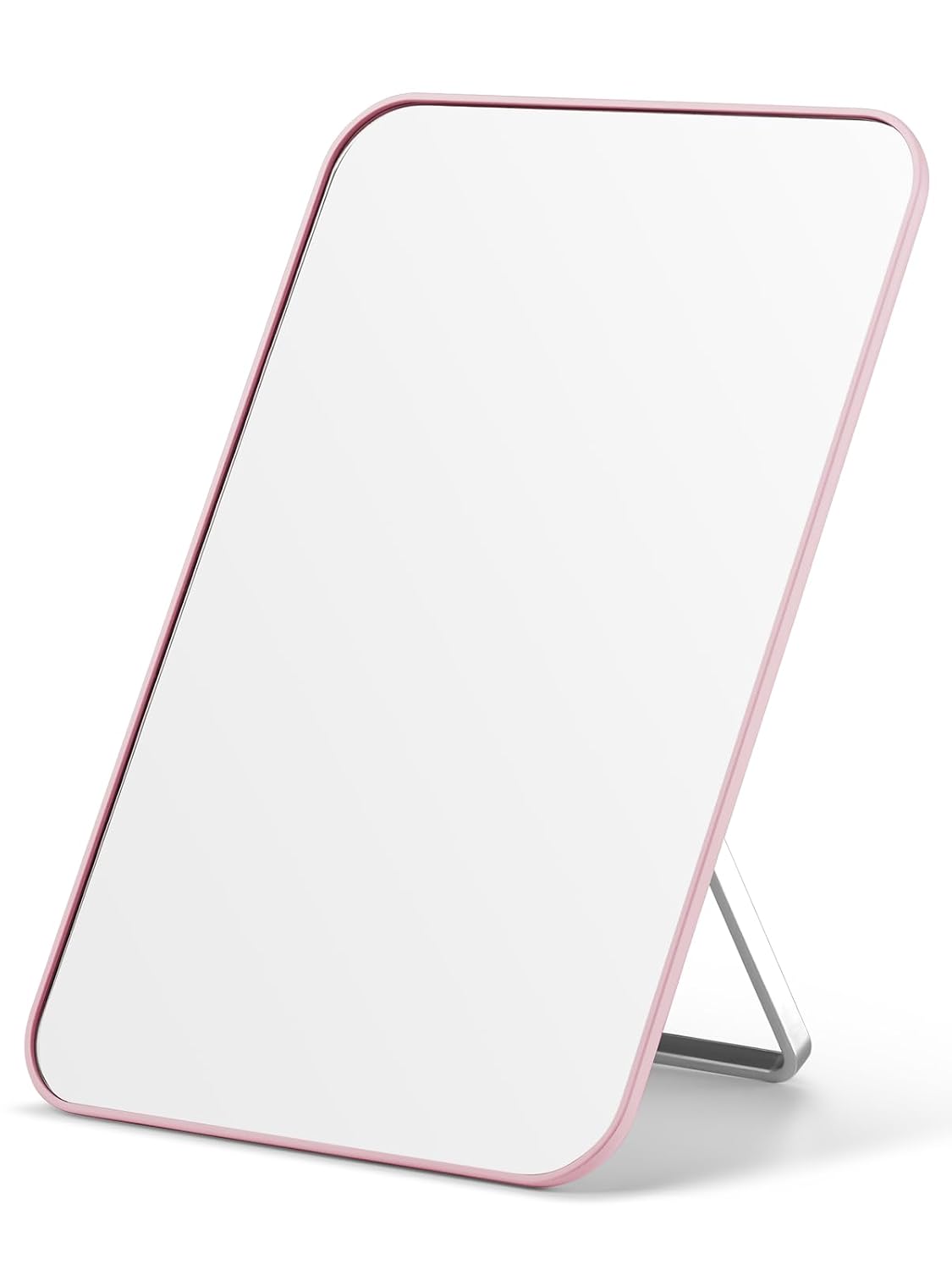 OMIRO 8 x 5 in Desk Makeup Mirror with Stand and Hanging Hole, White | Table Mirror with Foldable Bracket, Travel Mirror for Men and Women, Shaving and Travel, Distortion-Free Reflection