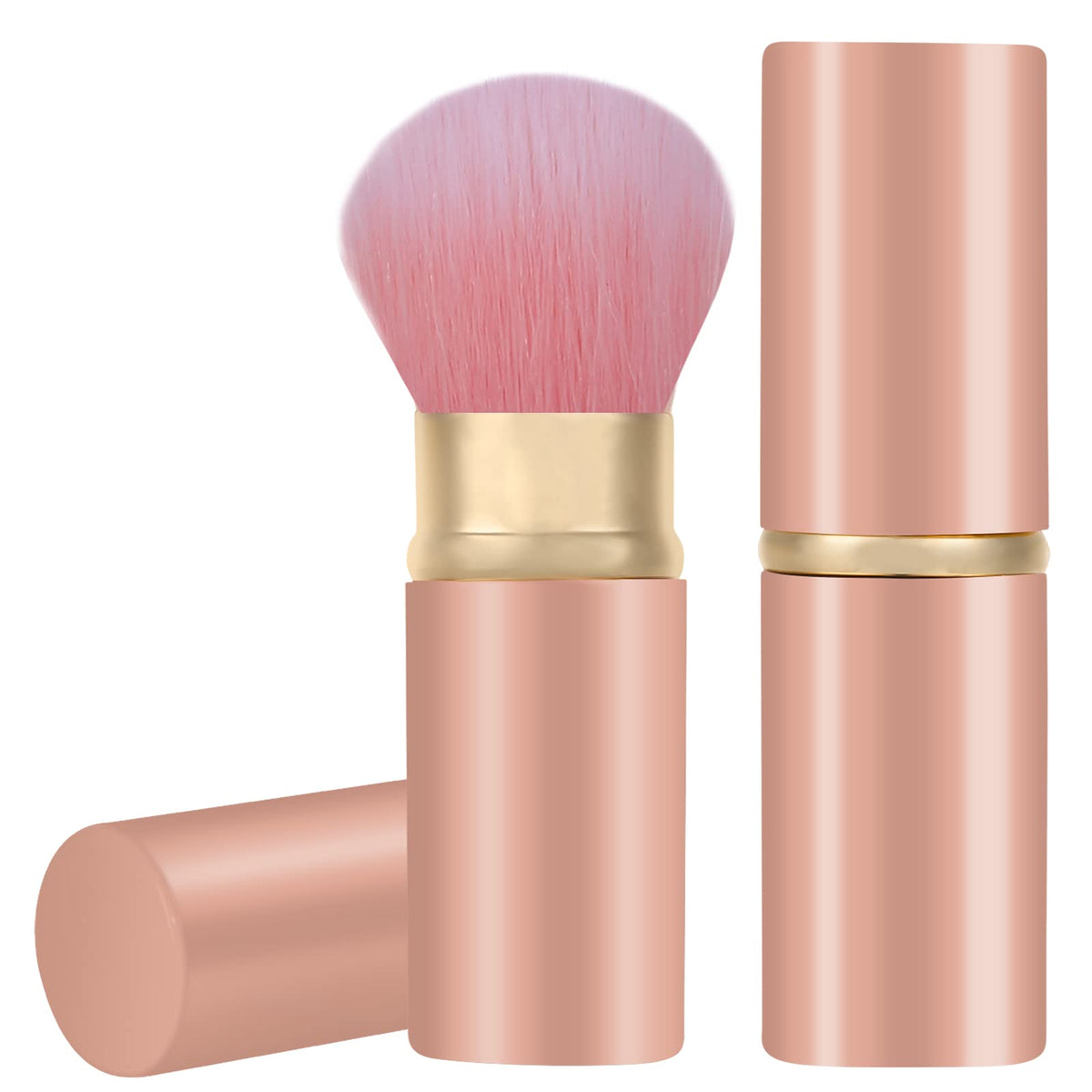 Retractable Kabuki Brush, Travel Powder Face Makeup Brushes | Portable Flawless Makeup Brush for Foundation, Blush, Bronzer, Buffing, Cruelty Free with Cover, Aluminum Handle