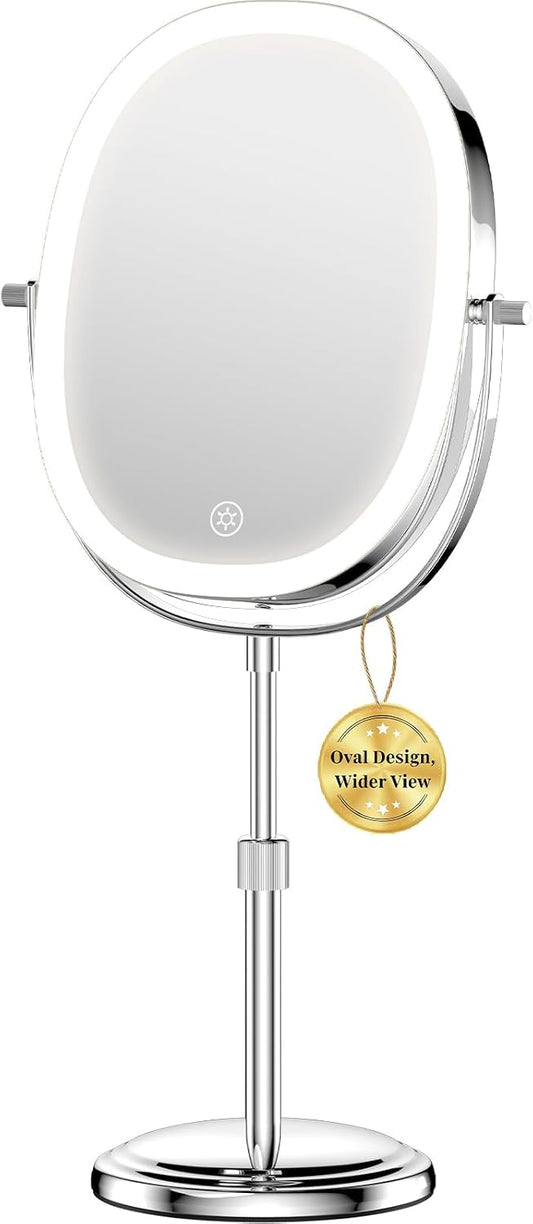9″ Lighted Makeup Mirror with Magnification, Height Adjustable Vanity Mirror, Rechargeable Makeup Mirror with Lights- 3 Modes, 360° Swivel Double Sided 7x Magnifying Mirror, Mothers Day Gifts for Mom