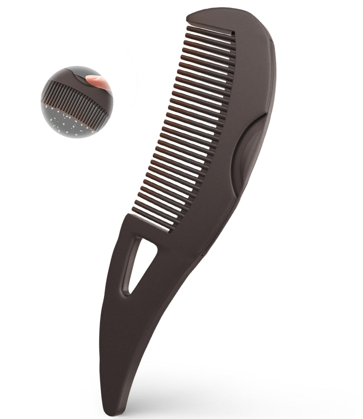 Dandruff Comb Removal 2PC Hollow Fine Tooth Scalp Detox Hair Care Tool | Build Up Flake Lice Comb, 0.5 & 2mm Stainless Steel Teeth, Self Cleaning, Button Release, Scalp Massage Handle, Women Men Kid
