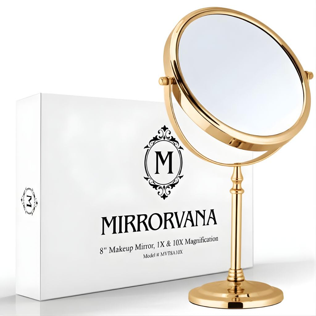 Large Double Sided 10X/1X Makeup Mirror, 15" x 8" (Chrome) | Dual sided Magnifying Mirror on Stand for Bedroom Vanity & Bathroom Use - Classic Free Standing Table Mirror for Skincare