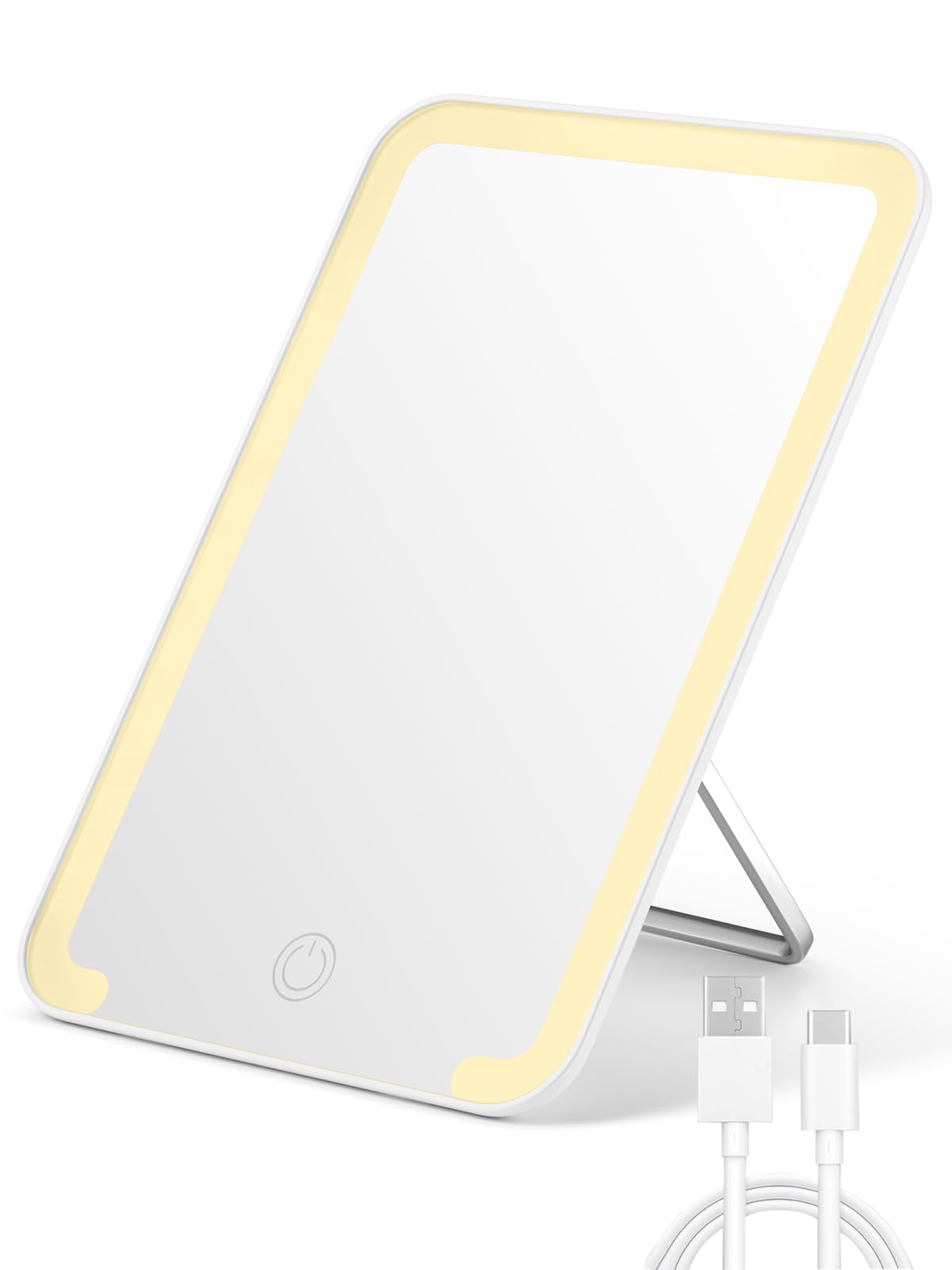 OMIRO 8 x 5 in Desk Makeup Mirror with Stand and Hanging Hole, White | Table Mirror with Foldable Bracket, Travel Mirror for Men and Women, Shaving and Travel, Distortion-Free Reflection
