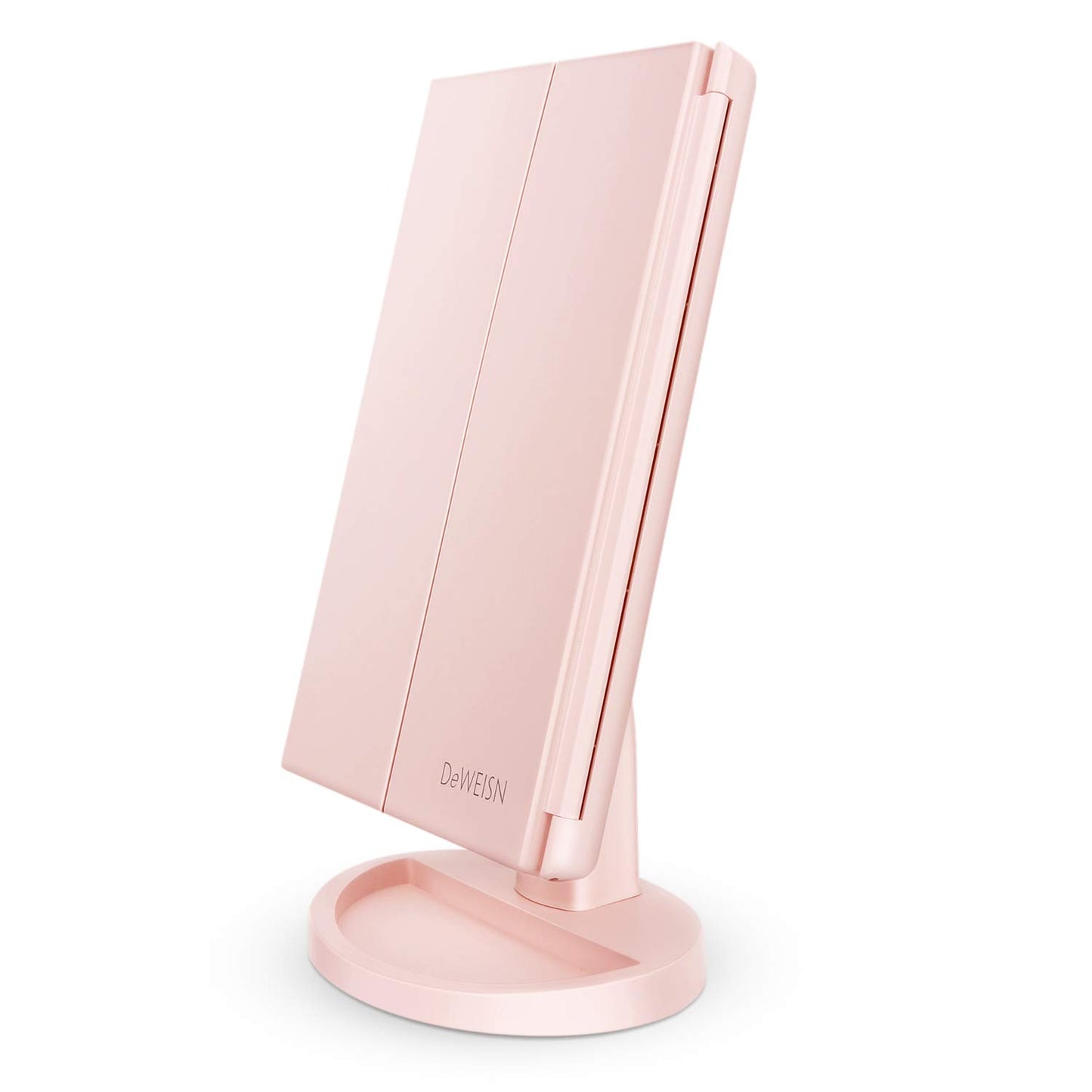 Floor Mount Tri-Fold Lighted Vanity Mirror with 21 LED Lights, Touch Screen and 3X/2X/1X Magnification, Two Power Supply Modes Make Up Mirror,Travel Mirror