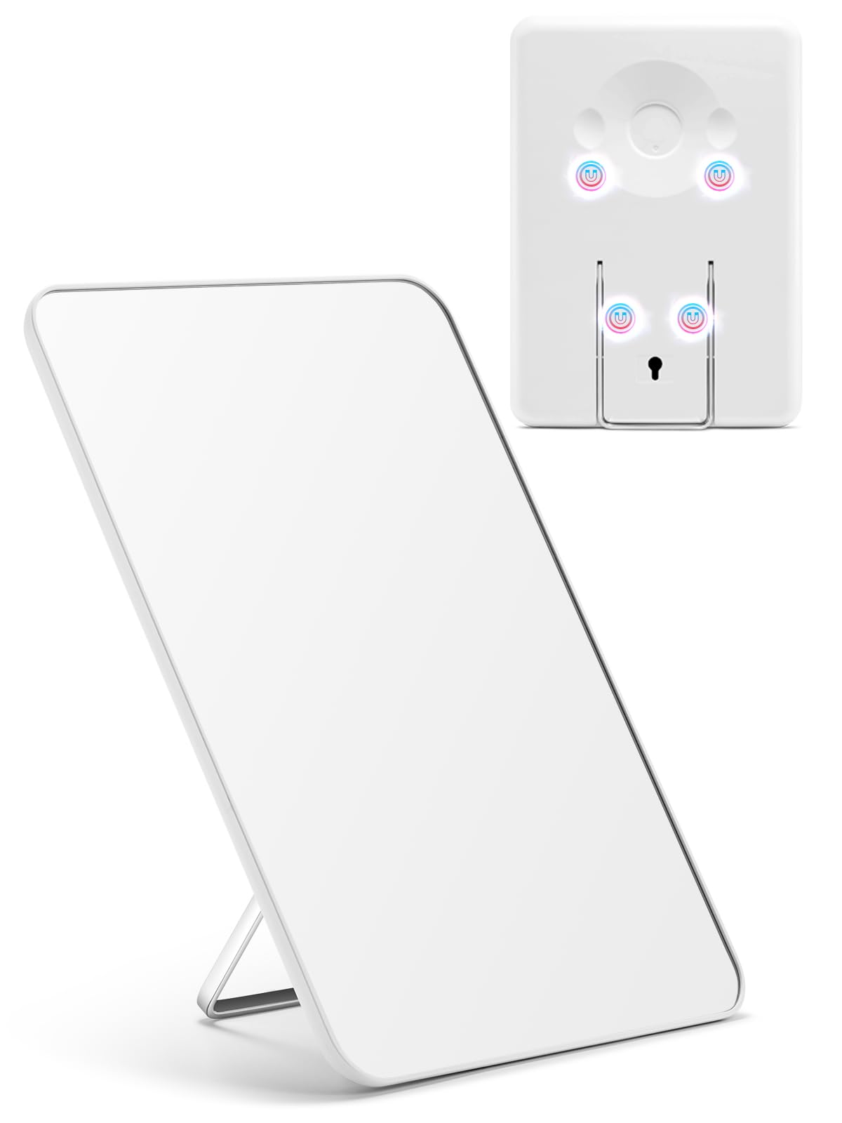 OMIRO 8 x 5 in Desk Makeup Mirror with Stand and Hanging Hole, White | Table Mirror with Foldable Bracket, Travel Mirror for Men and Women, Shaving and Travel, Distortion-Free Reflection