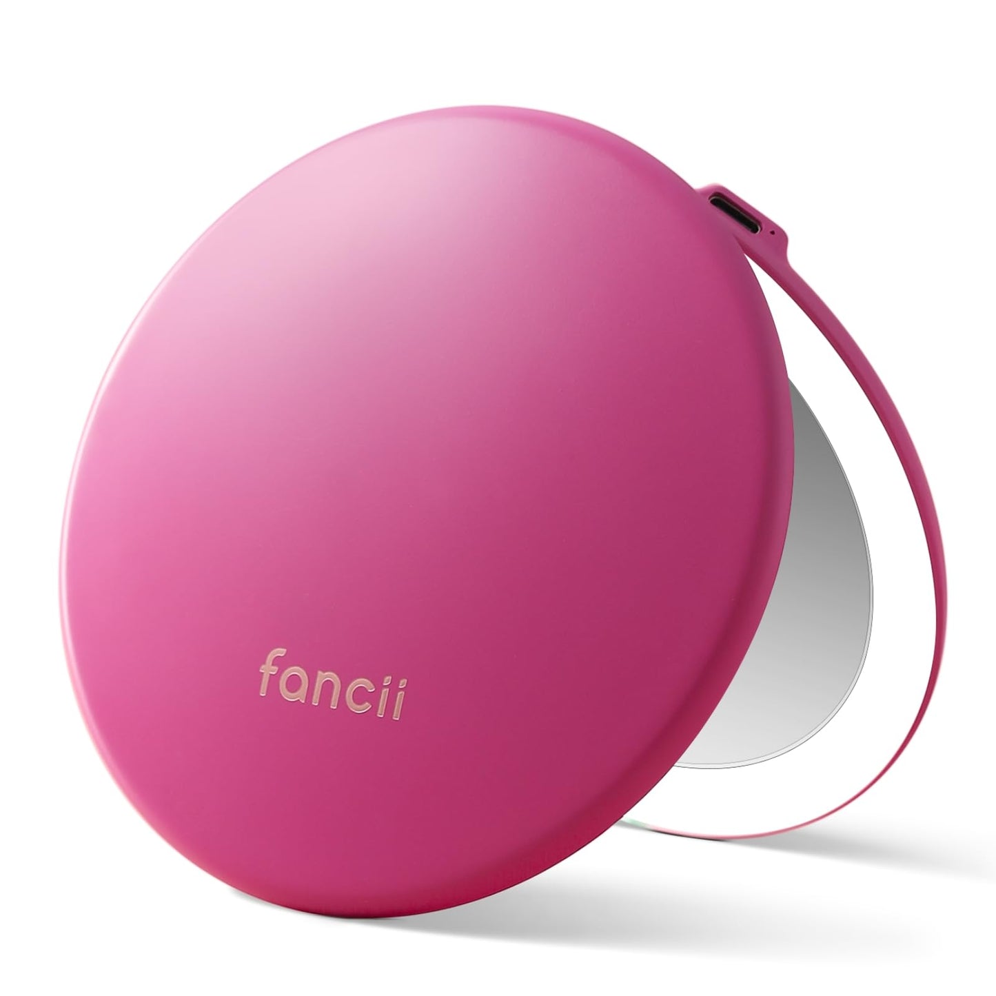 Fancii Taylor LED Lighted Travel Makeup Mirror, Rechargeable with 10x/1x Magnifying & 3 Light Settings - Compact, Portable, Large 5” Wide Hand Mirror for Handbag and Purses (Rose Gold)