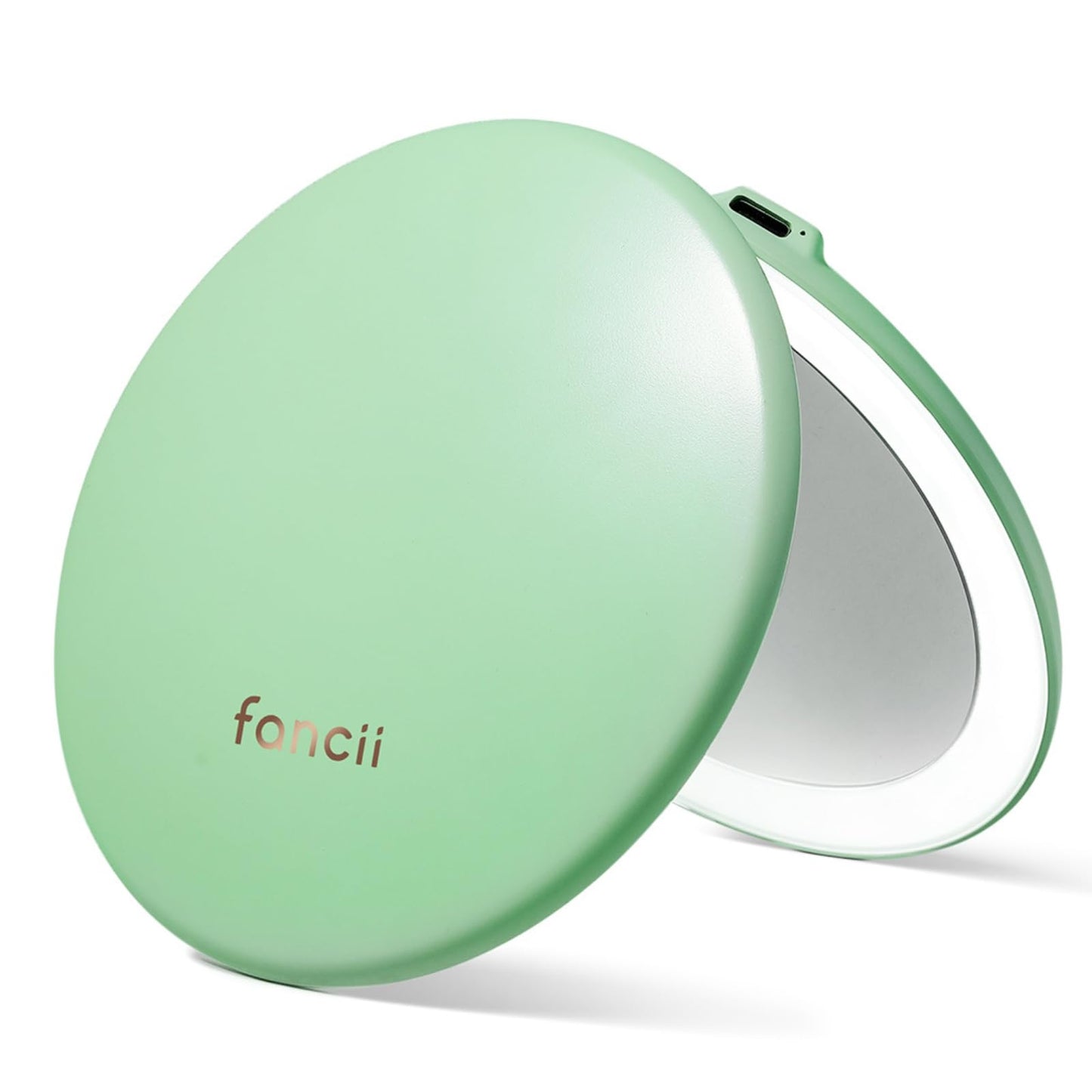 Fancii Taylor LED Lighted Travel Makeup Mirror, Rechargeable with 10x/1x Magnifying & 3 Light Settings - Compact, Portable, Large 5” Wide Hand Mirror for Handbag and Purses (Rose Gold)
