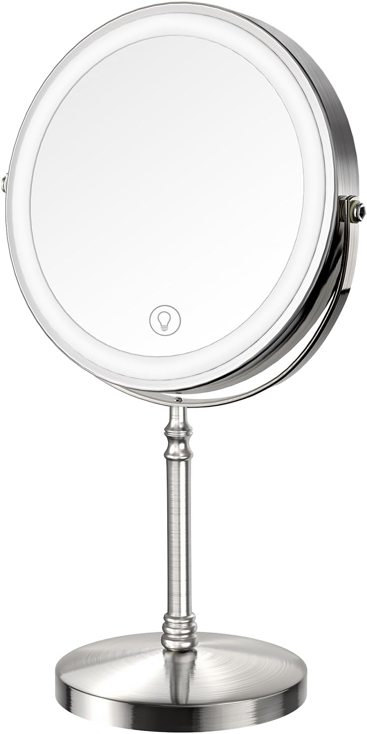 DEIOVWXS Makeup Mirror, Rechargeable Vanity Mirror with 3 Lights, 1X/10X | Adjustable Brightness, 3000mAh, Double-Sided, Gift for Mom, Women, Wife, Girls, Dorm Room Essential