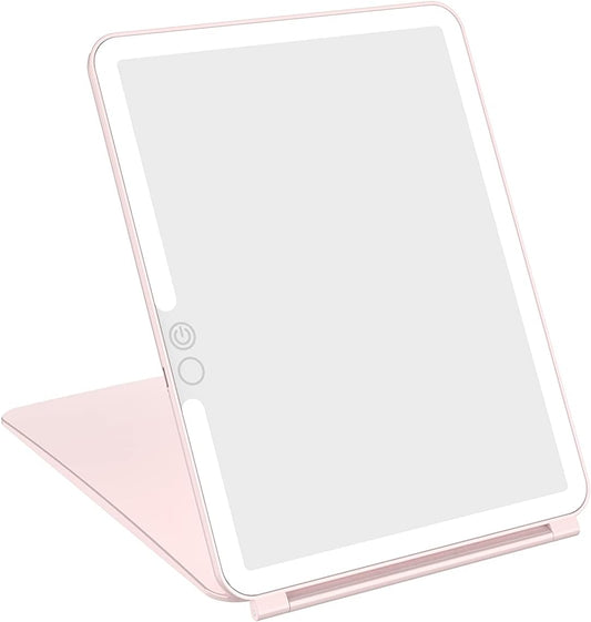 WEILY Portable Travel Mirror ，Foldable Makeup Mirror with 72 LED Lights | 2000 Mah USB Rechargeable，Touch Screen Three Colors Dimmable,Compact Travel Mirror, Gift for Girls Women(Pink)
