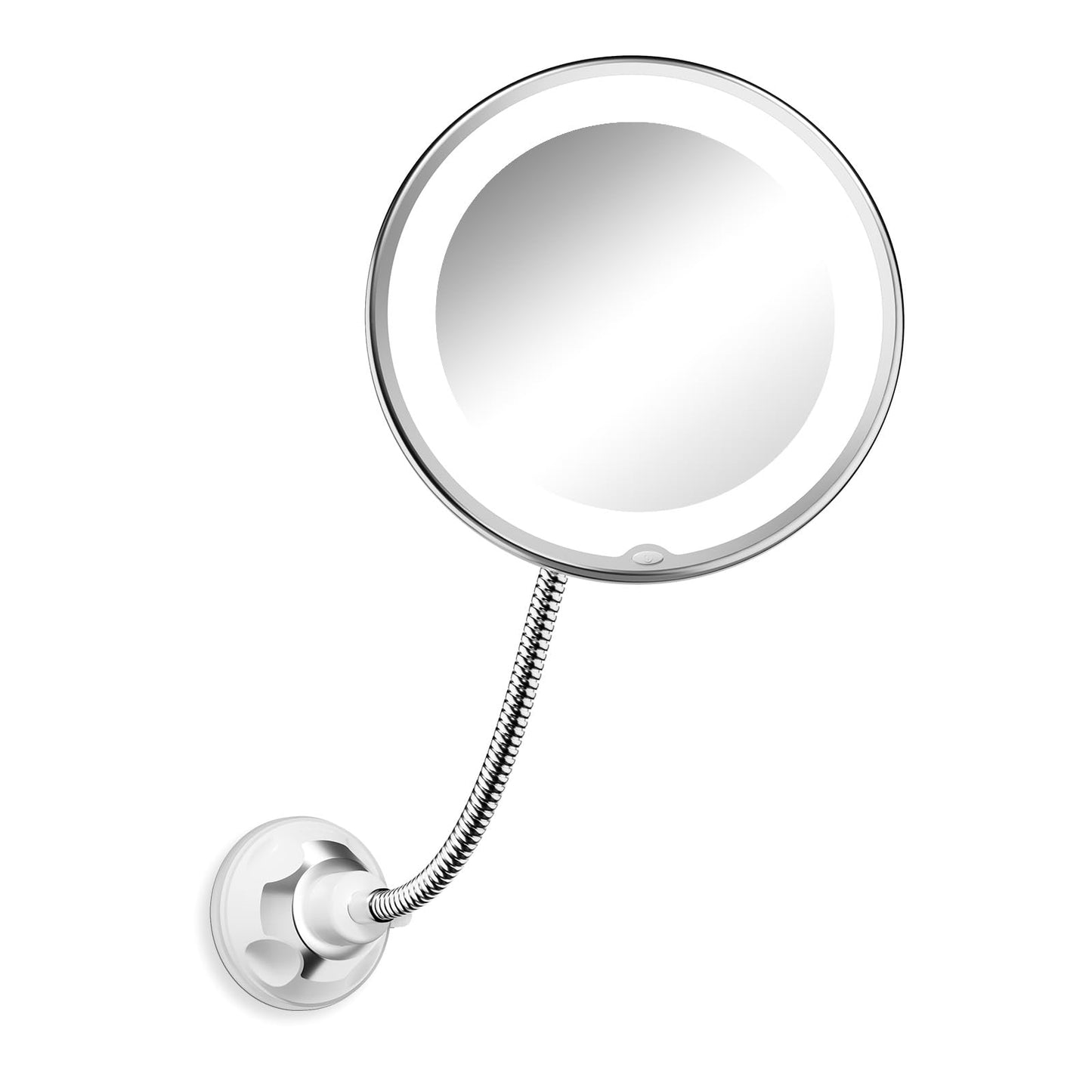 10x Magnifying Mirror with Light, Flexible Gooseneck Travel Make up Mirror | Wall Mount Mirror with Lights and Magnification, Battery Operated Cordless with Suction Cups for Bathroom Silver 1 Lighting