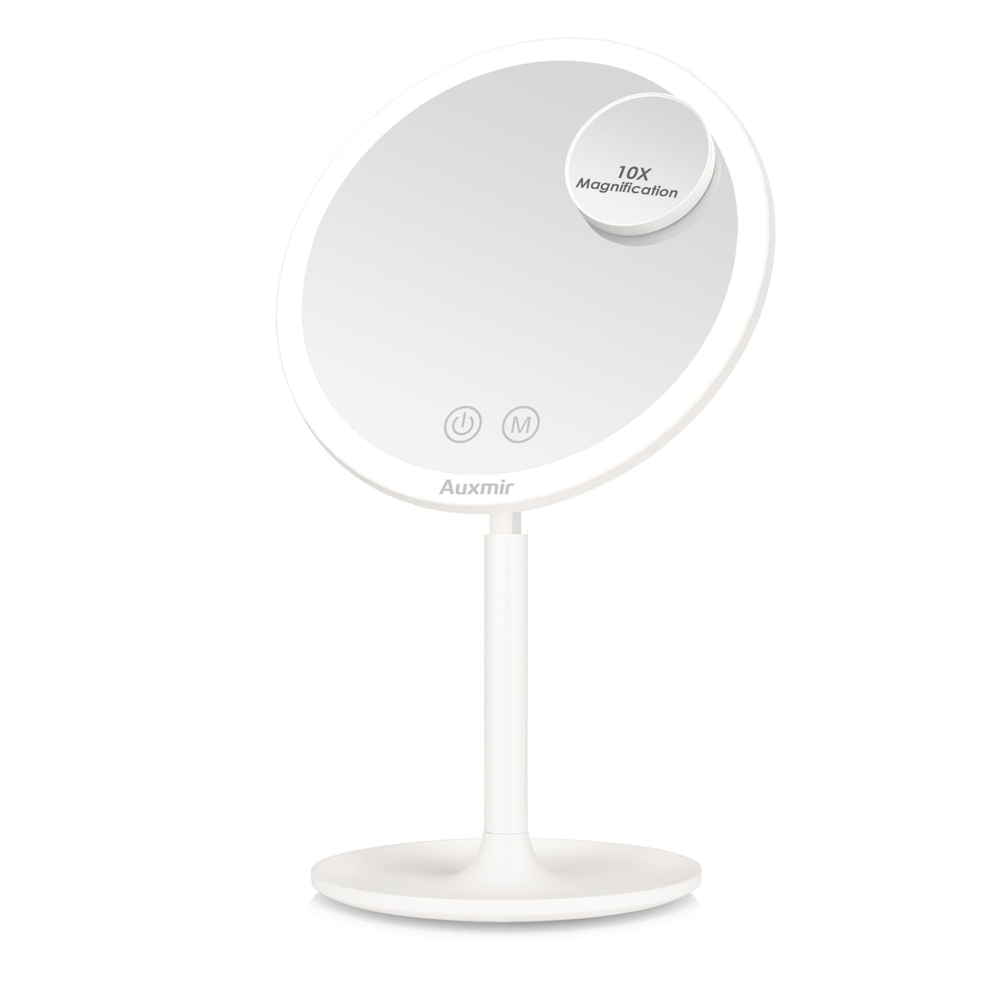 Auxmir 30X/1X Detachable Makeup Mirror with Lights, 3-Color Dimmable Lights | 64 LEDs, 3-Color Dimmable, Dual-Side Touch Control, 360° Rotation, 2000mAh Rechargeable, Detachable Design for Travel