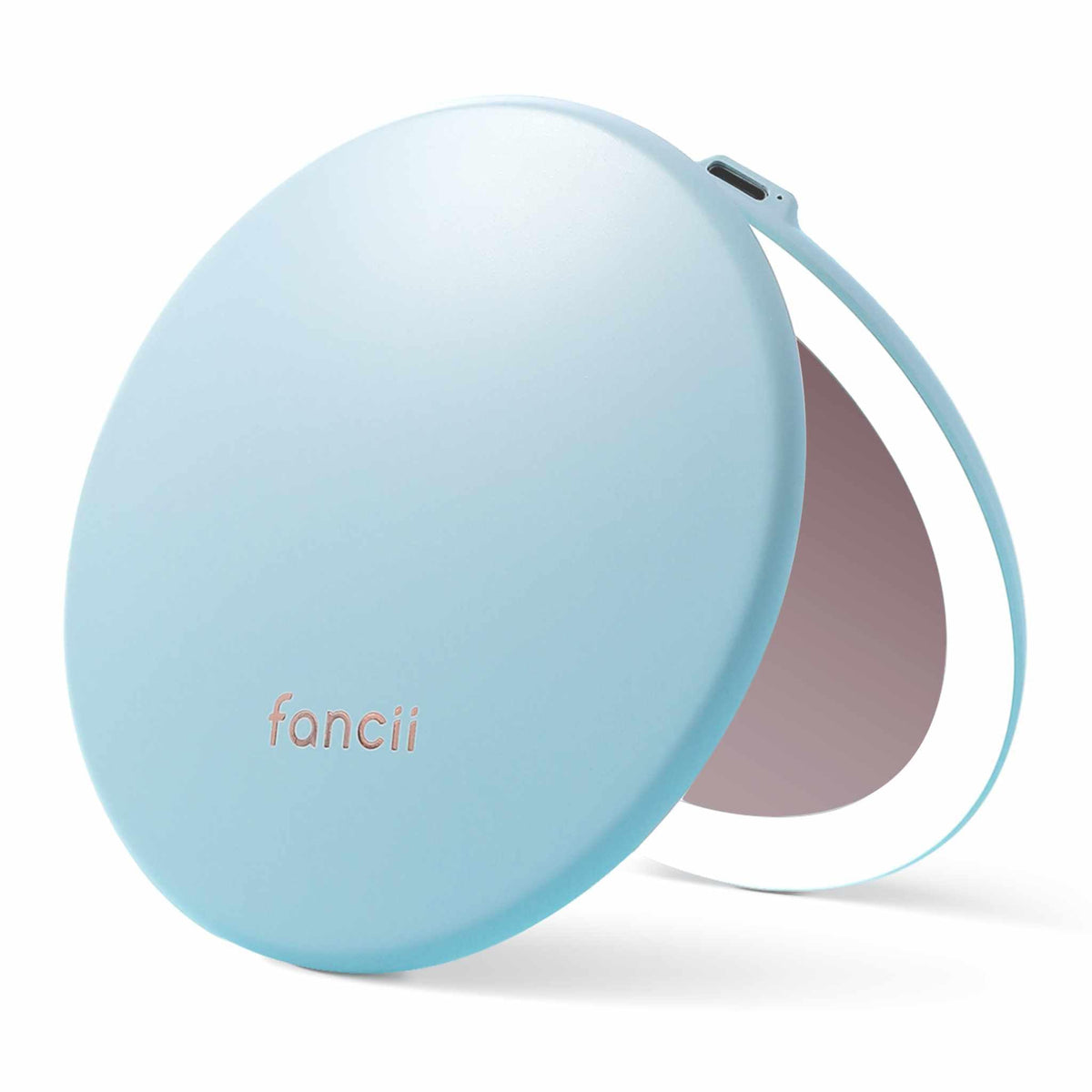 Fancii Taylor LED Lighted Travel Makeup Mirror, Rechargeable with 10x/1x Magnifying & 3 Light Settings - Compact, Portable, Large 5” Wide Hand Mirror for Handbag and Purses (Rose Gold)