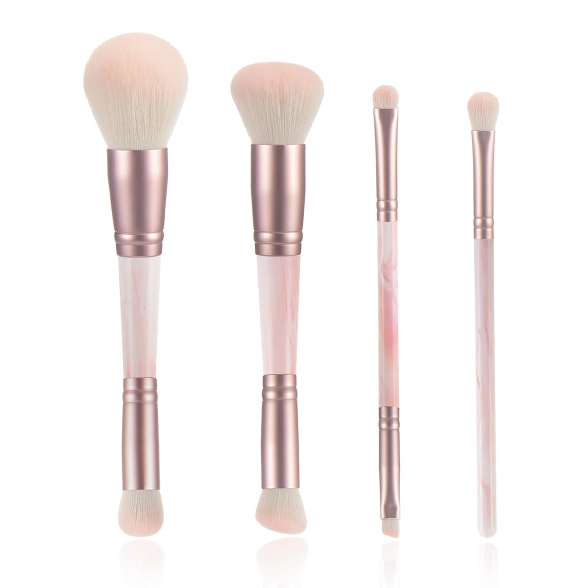 4PCS Gray Dual-Ended Makeup Brushes Set, Professional Powder Blush Concealer Eyeshadow Kabuki Foundation Brush Kit, with Travel Pouch, Soft Vegan Synthetic Bristles
