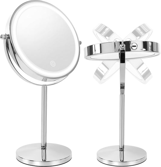 Lighted Makeup Mirror,1X/10X Double Sided Magnifying Mirror,3Color Lights | 3 LED Light Modes、Brightness Control、360° Rotatable、Desktop Mirror、Travel、Dormitory、Home