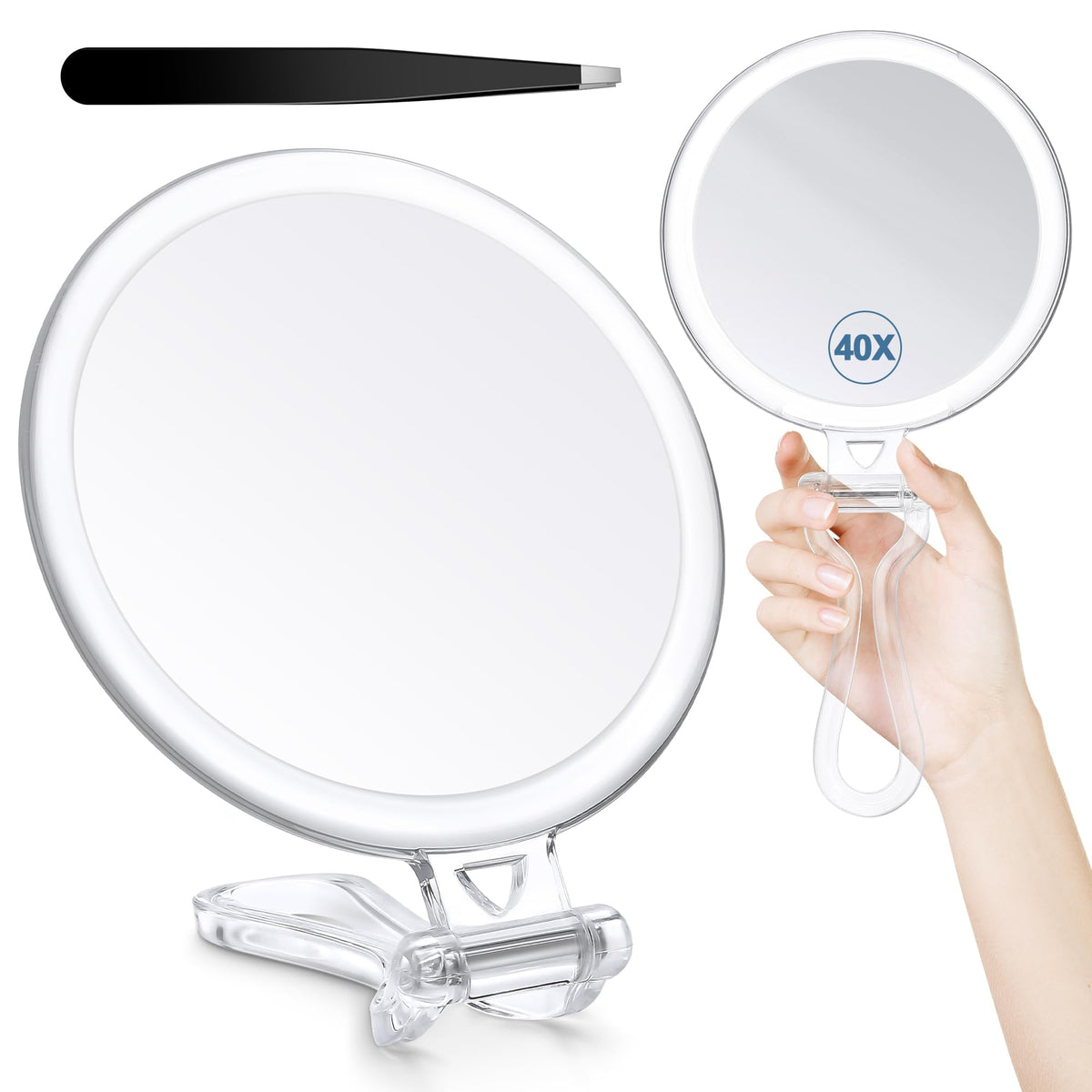 30X Magnifying Mirror, Hand Mirror with Handle, Double Sided Hand Mirror with 30X/1X Magnification, Travel Essential Portable Foldable Makeup Mirror for Precision Makeup Black