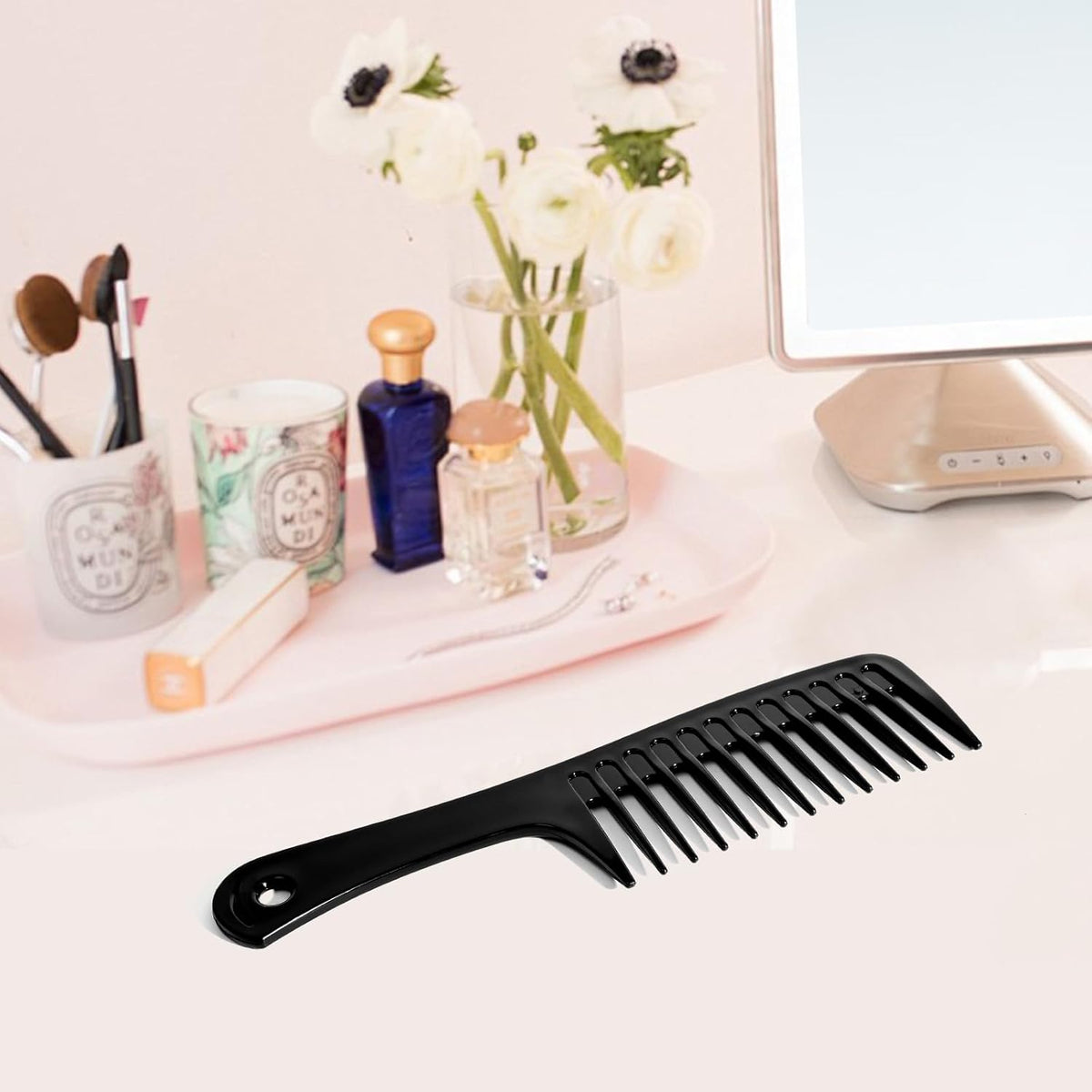 2PCS Wide Tooth Comb for Curly Hair, Large Detangling Comb for Wet or Dry Hair, Shower Comb for Women and Men(Black-Pink)