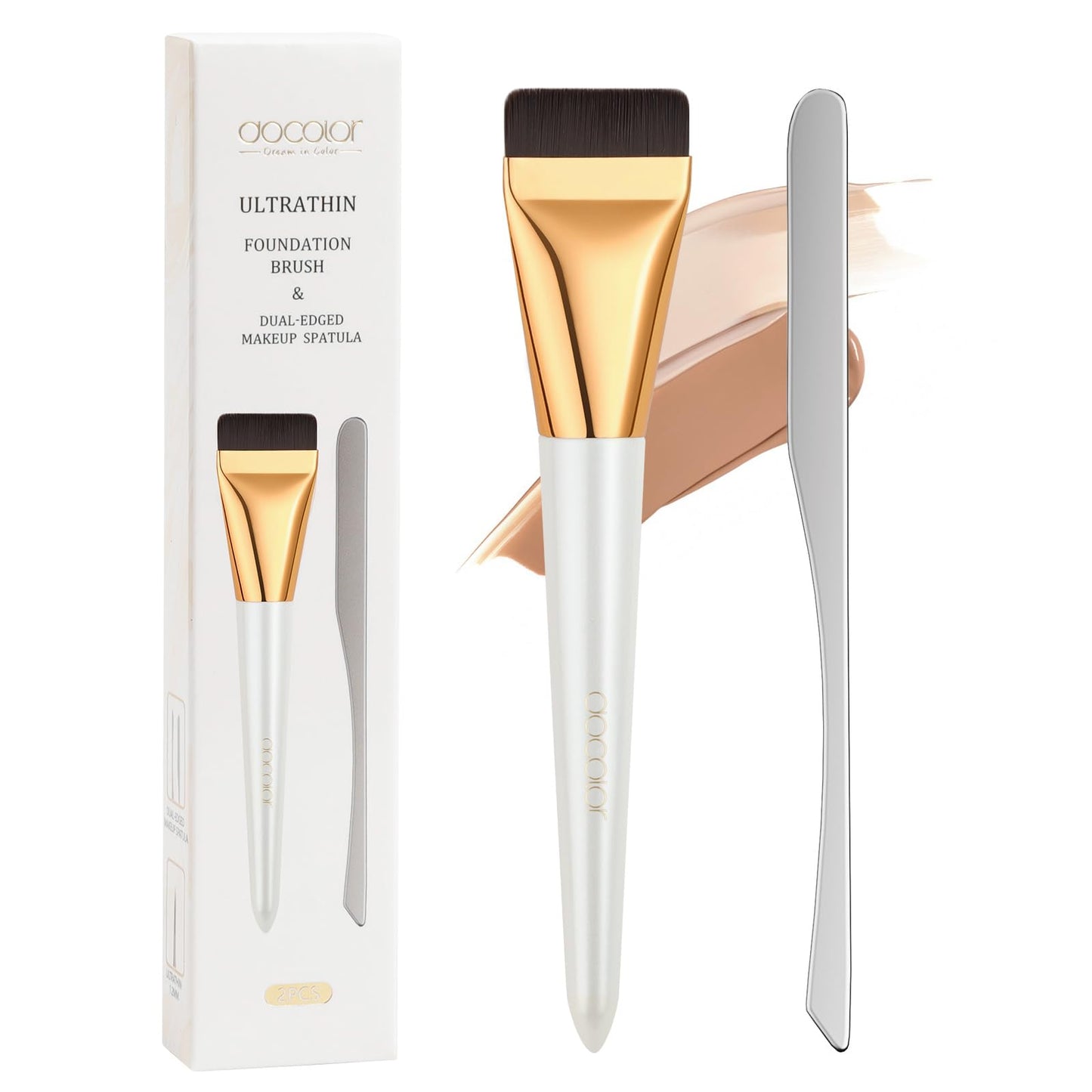 docolor Flat Foundation Brush Korean Makeup Brush Liquid Makeup Brush Premium Makeup Face Brush for Blending, Cream, Thin Foundation Brush Makeup Tool Face Foundation Flat Brush,Khaki