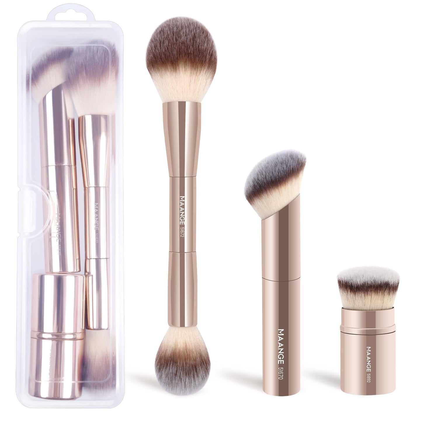MAANGE Foundation Makeup Brushes, 2Pcs Double Ended Makeup Brush for Blending Liquid Powder Concealer Cream Blush Buffe (Gold)